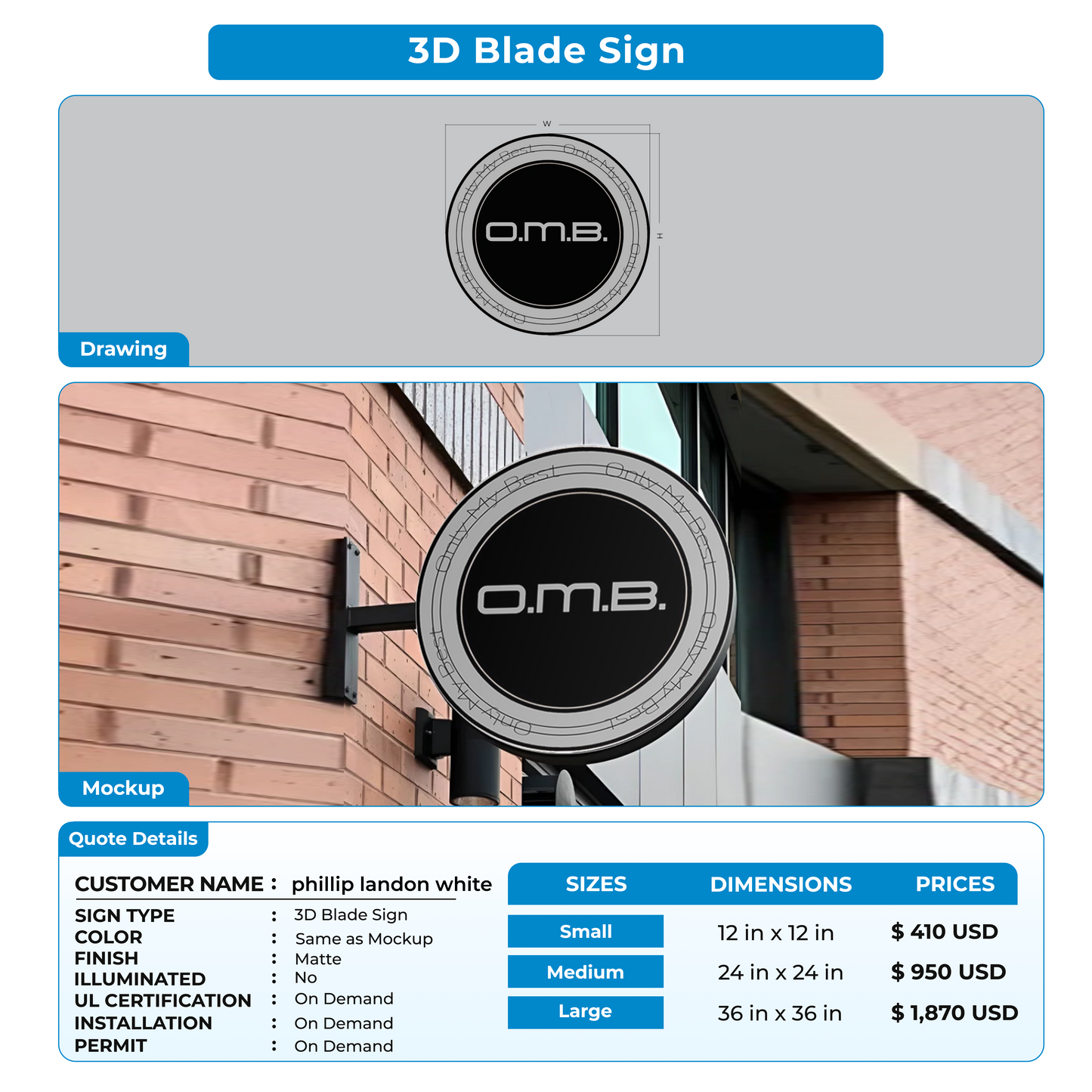 3D Blade Sign for phillip landon white