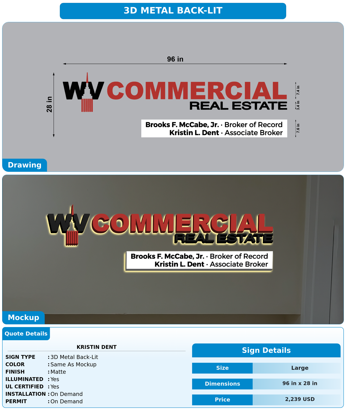 CUSTOM MOCKUP SIGN FOR Kristin Dent