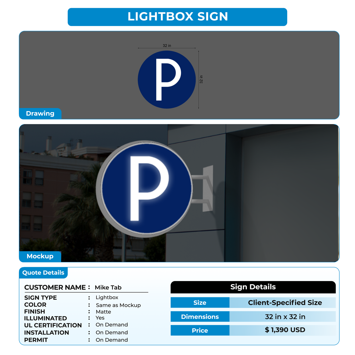 Lightbox Sign For Mike Tab