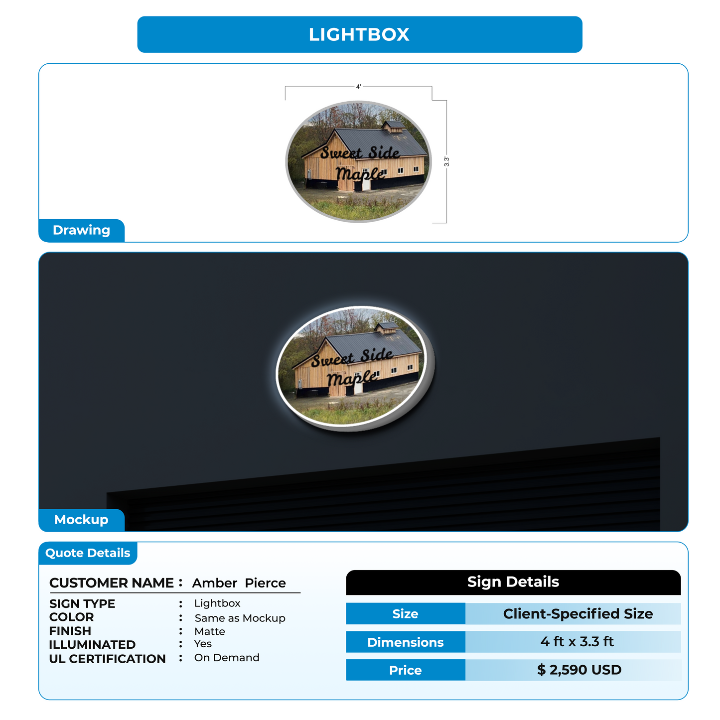 Lightbox Sign For Amber Pierce