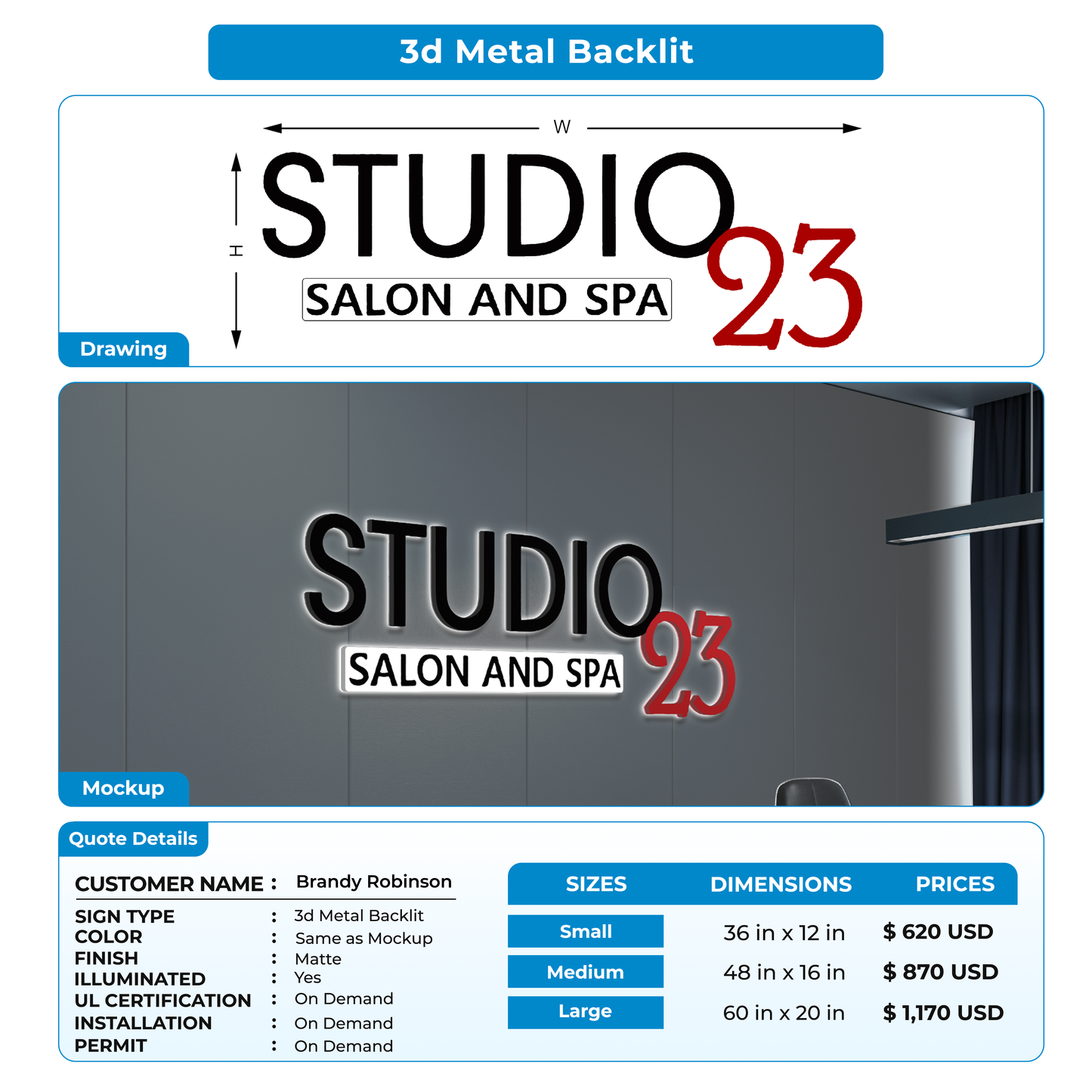 3d metal backlit for Brandy Robinson