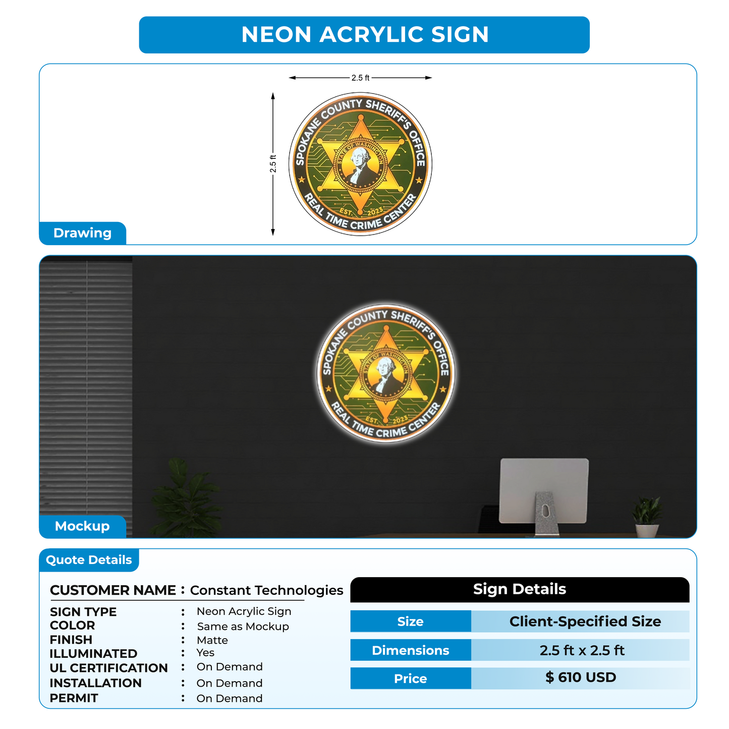 3d acrylic frontlit for Constant Technologies, Inc.