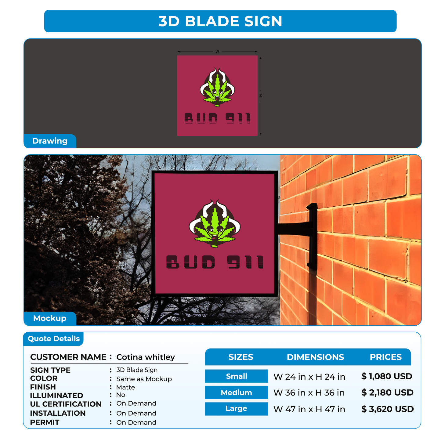 3D Blade Sign for Cotina whitley