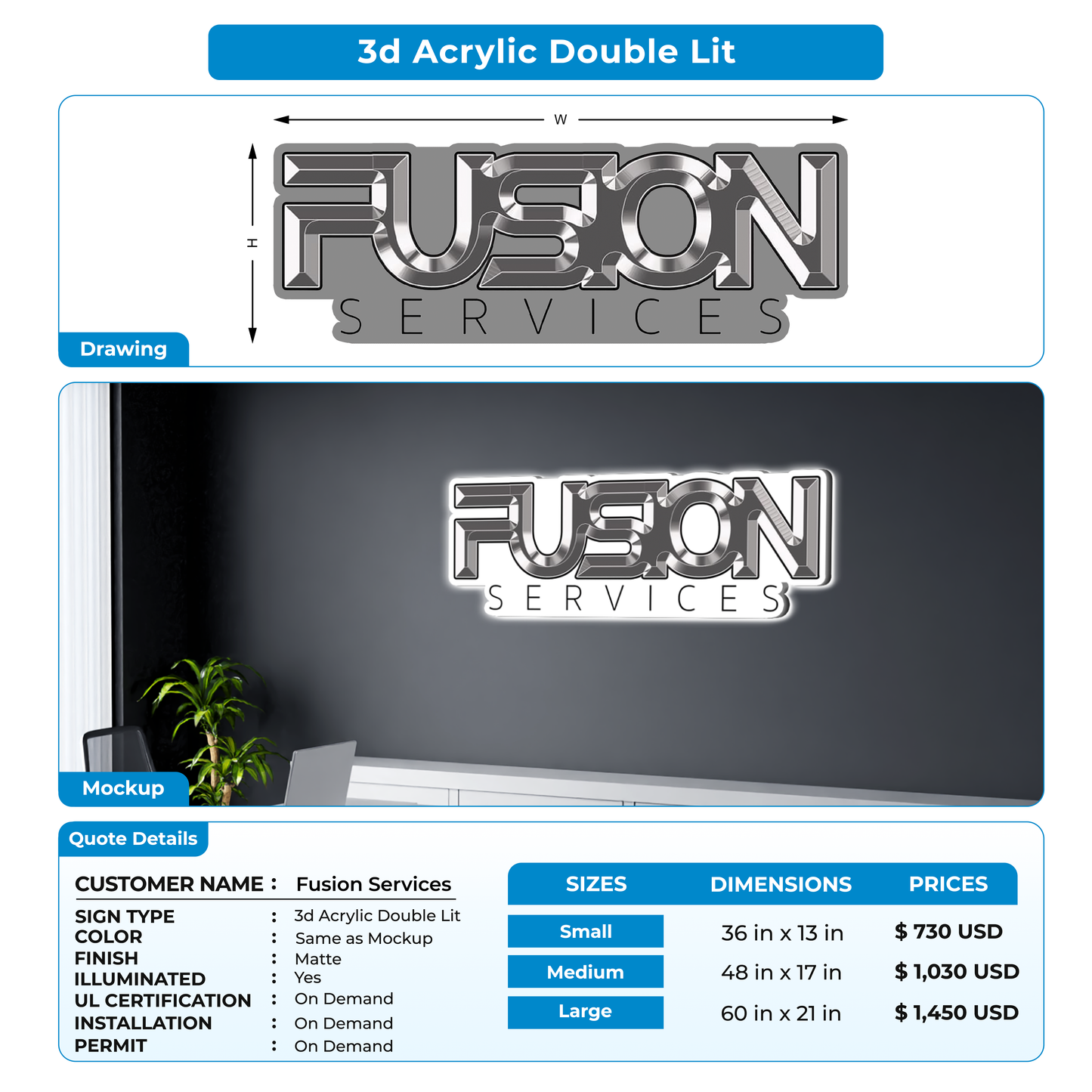 Business signage for Fusion Services