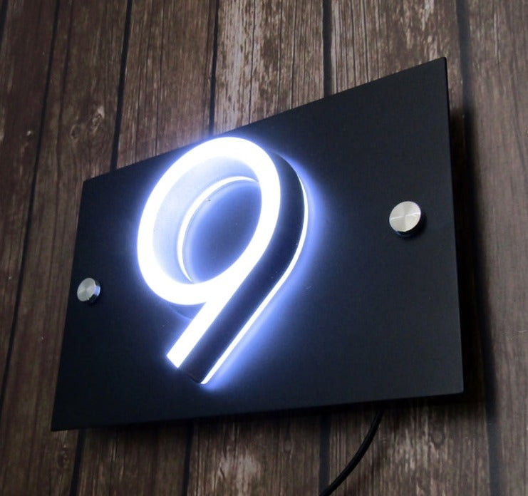 Custom 3D House Number Acrylic Front Glow with Backboard