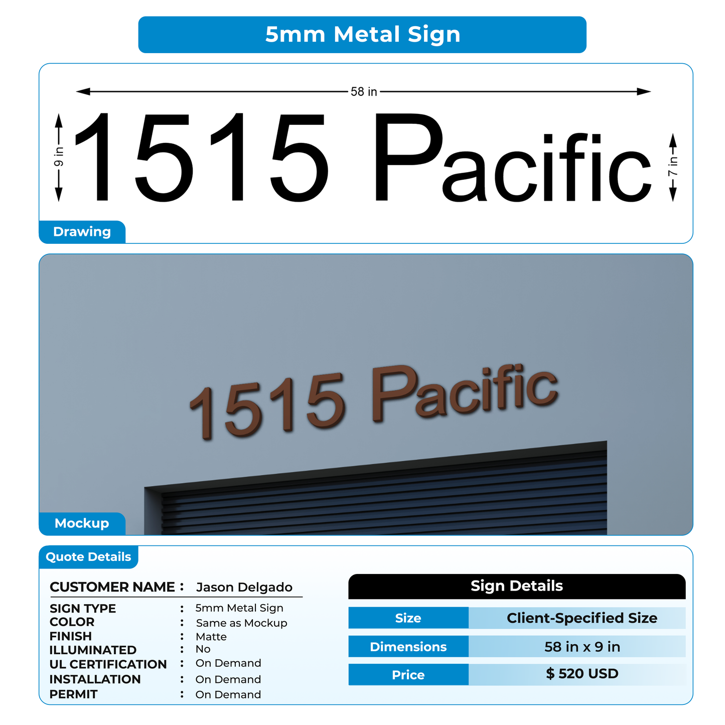 5mm metal sign for Jason Delgado