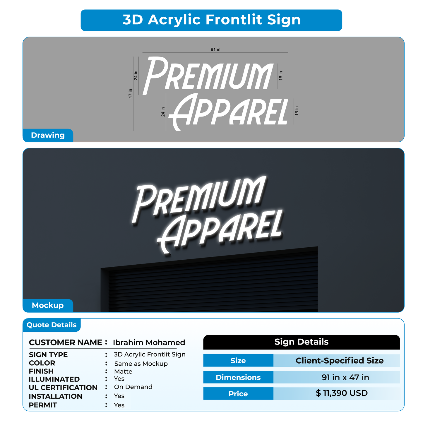 3d acrylic frontlit for Ibrahim Mohamed