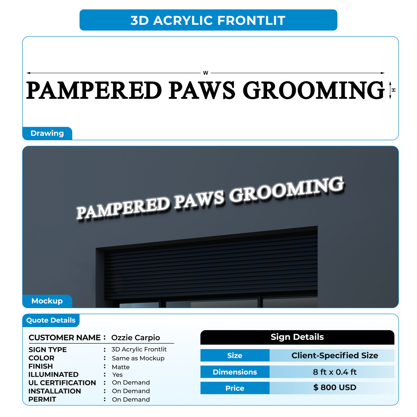 3D acrylic frontlit for Ozzie Carpio