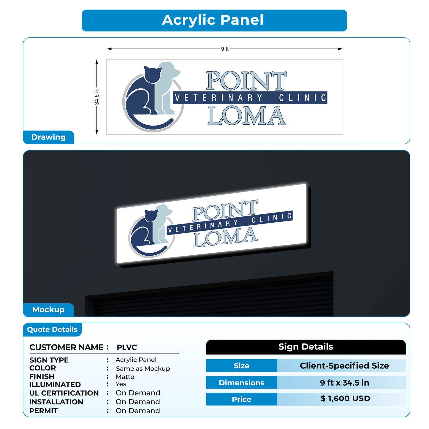 Acrylic Panel for PLVC