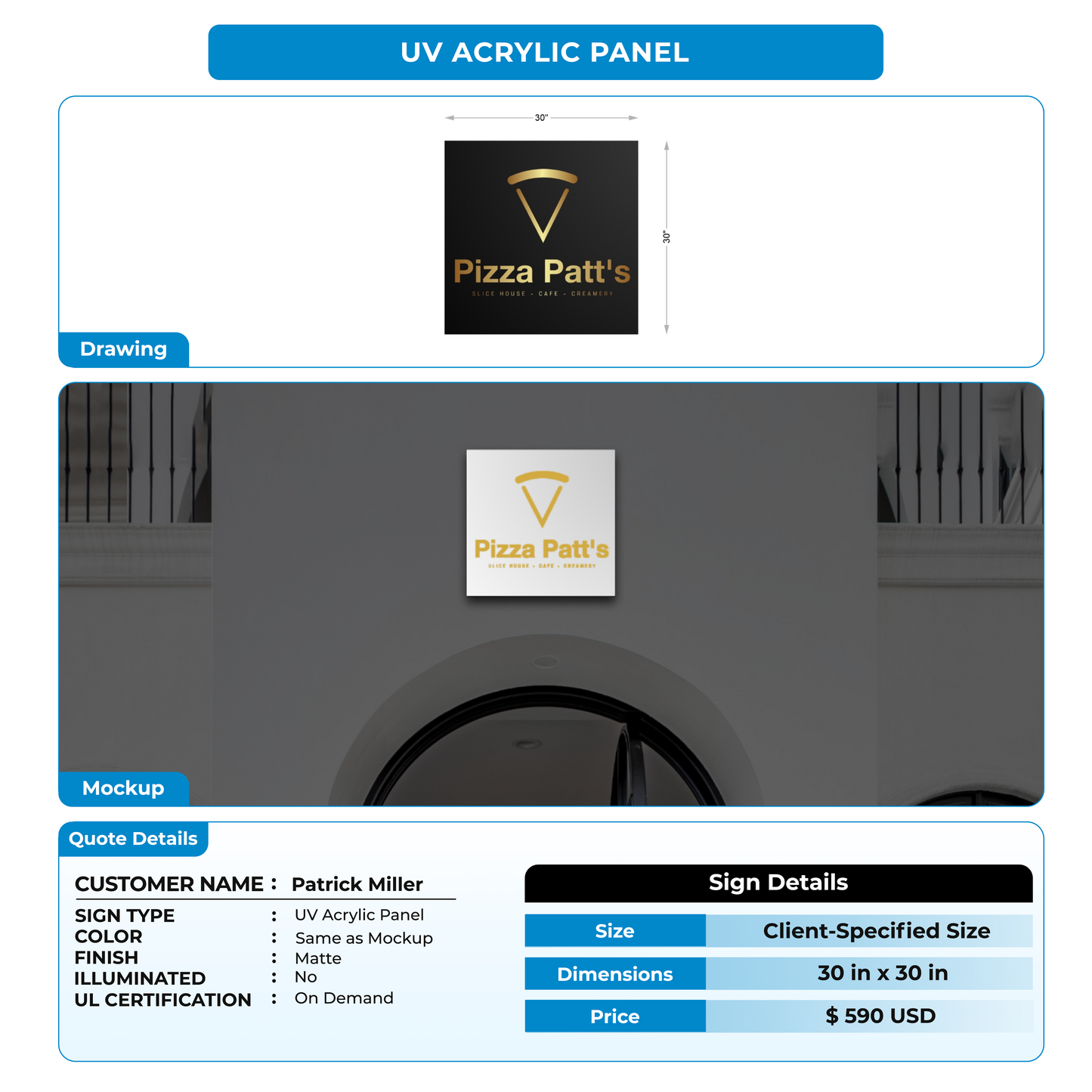 UV Acrylic Panel For Patrick Miller