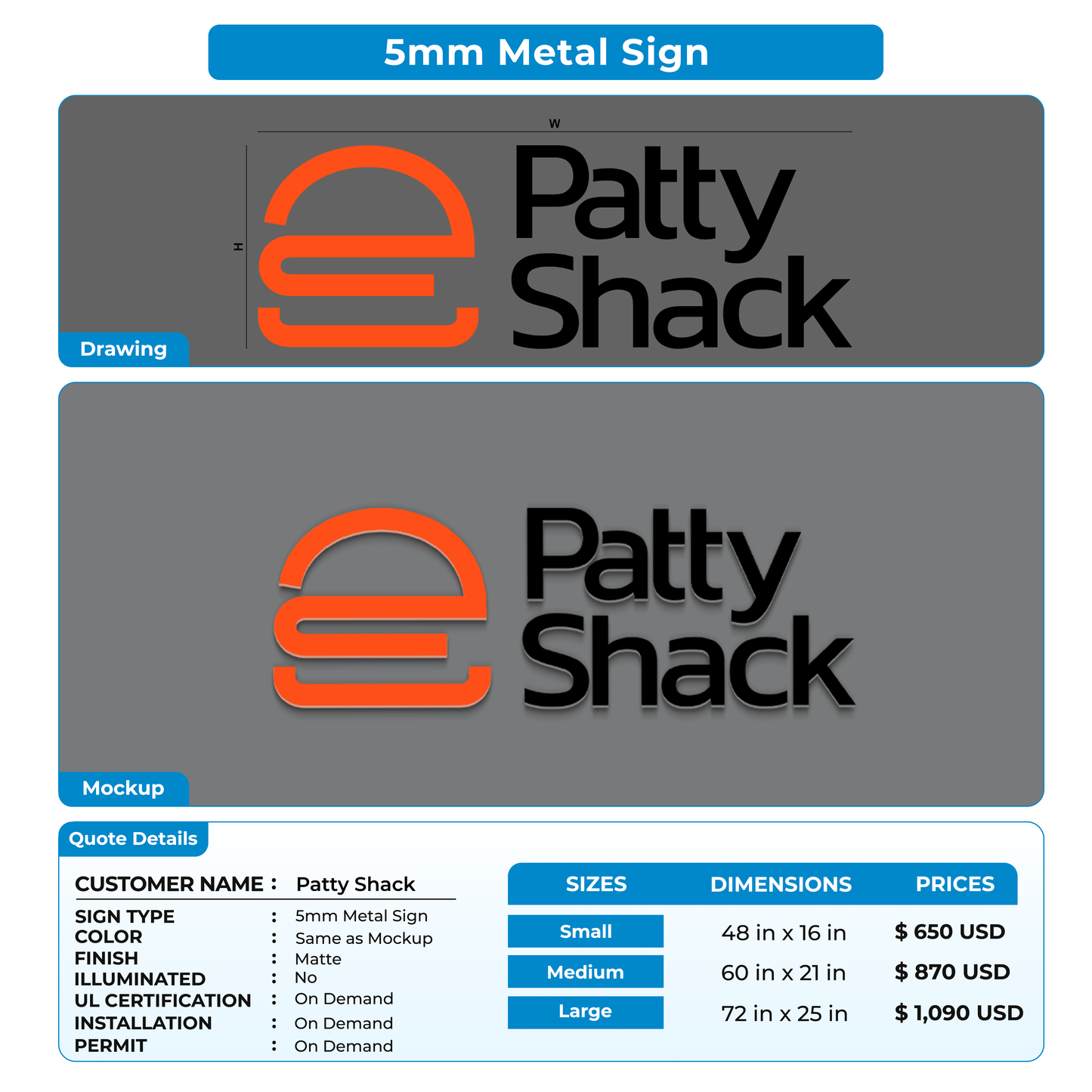 Business Signage for Patty Shack
