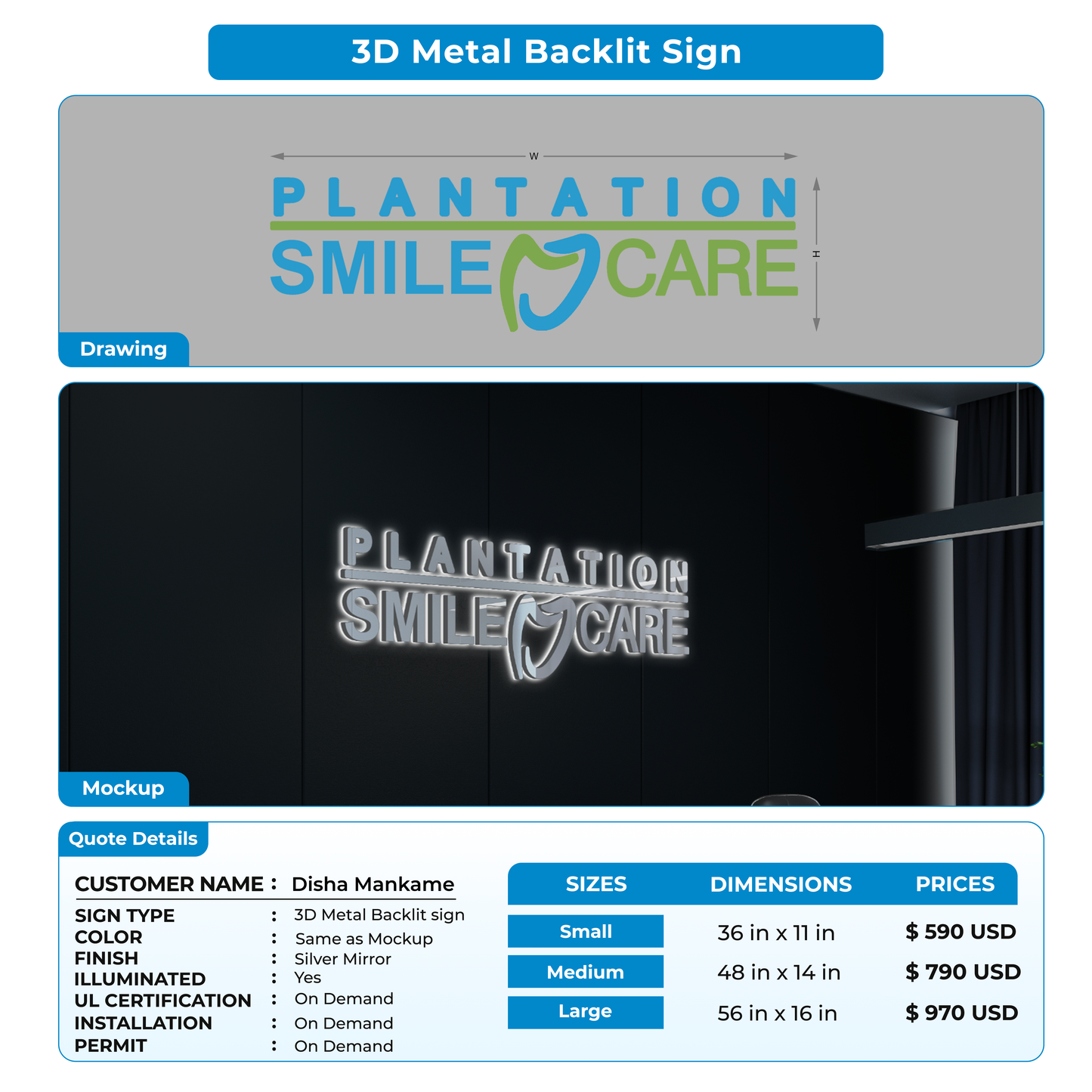 3D Metal Back-lit Sign For Disha Mankame