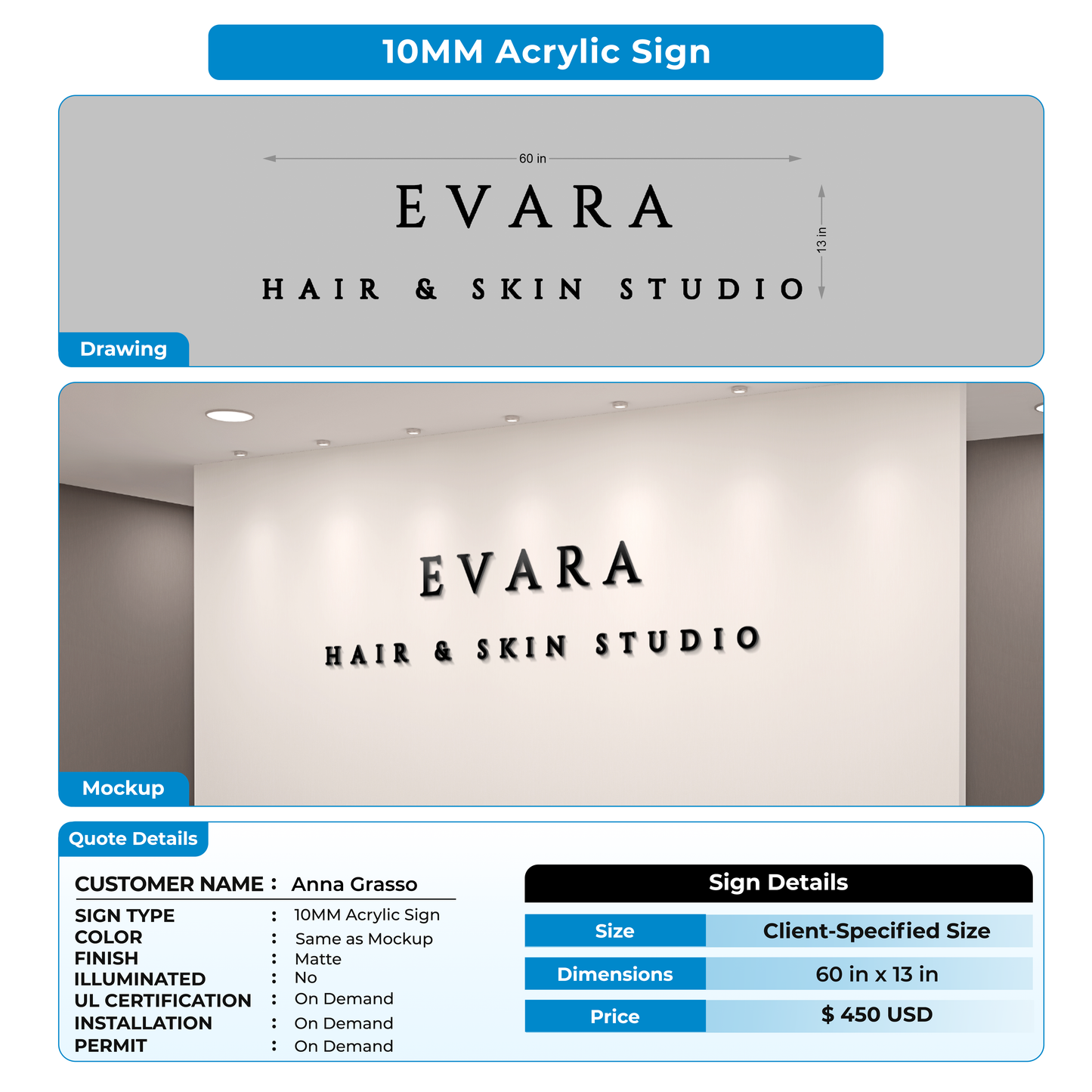 10MM Acrylic Sign For Anna Grasso