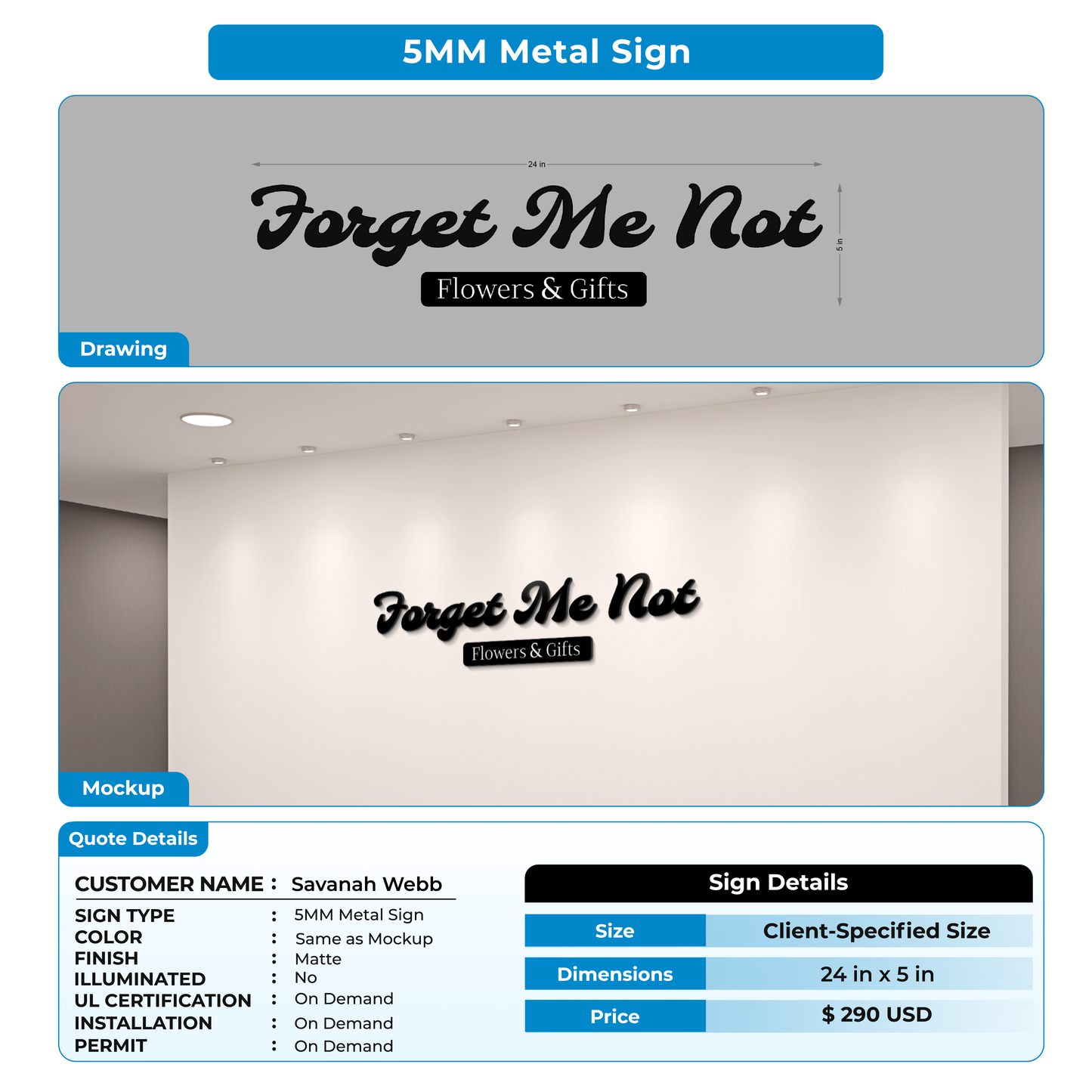 5MM Metal Sign For Savanah Webb