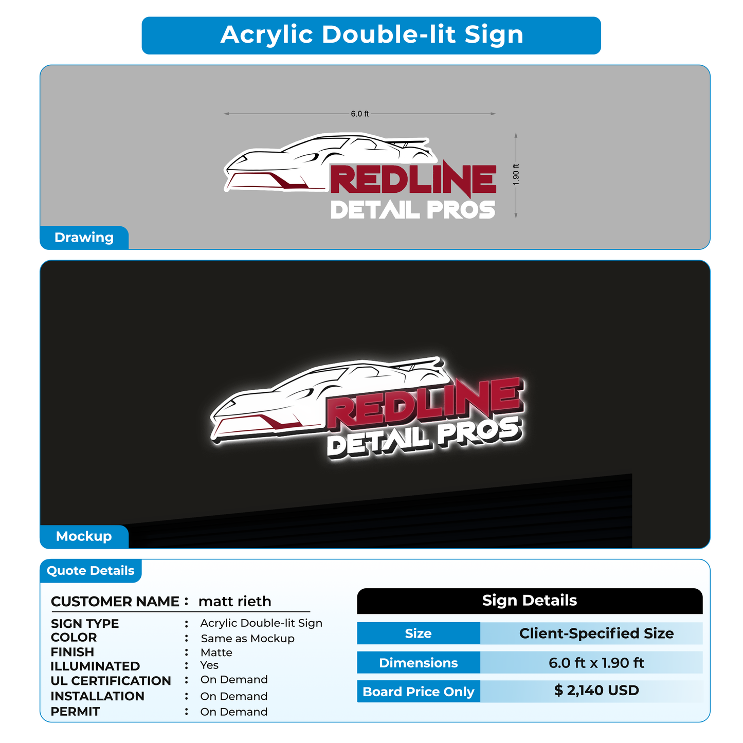 3d acrylic doublelit for matt rieth
