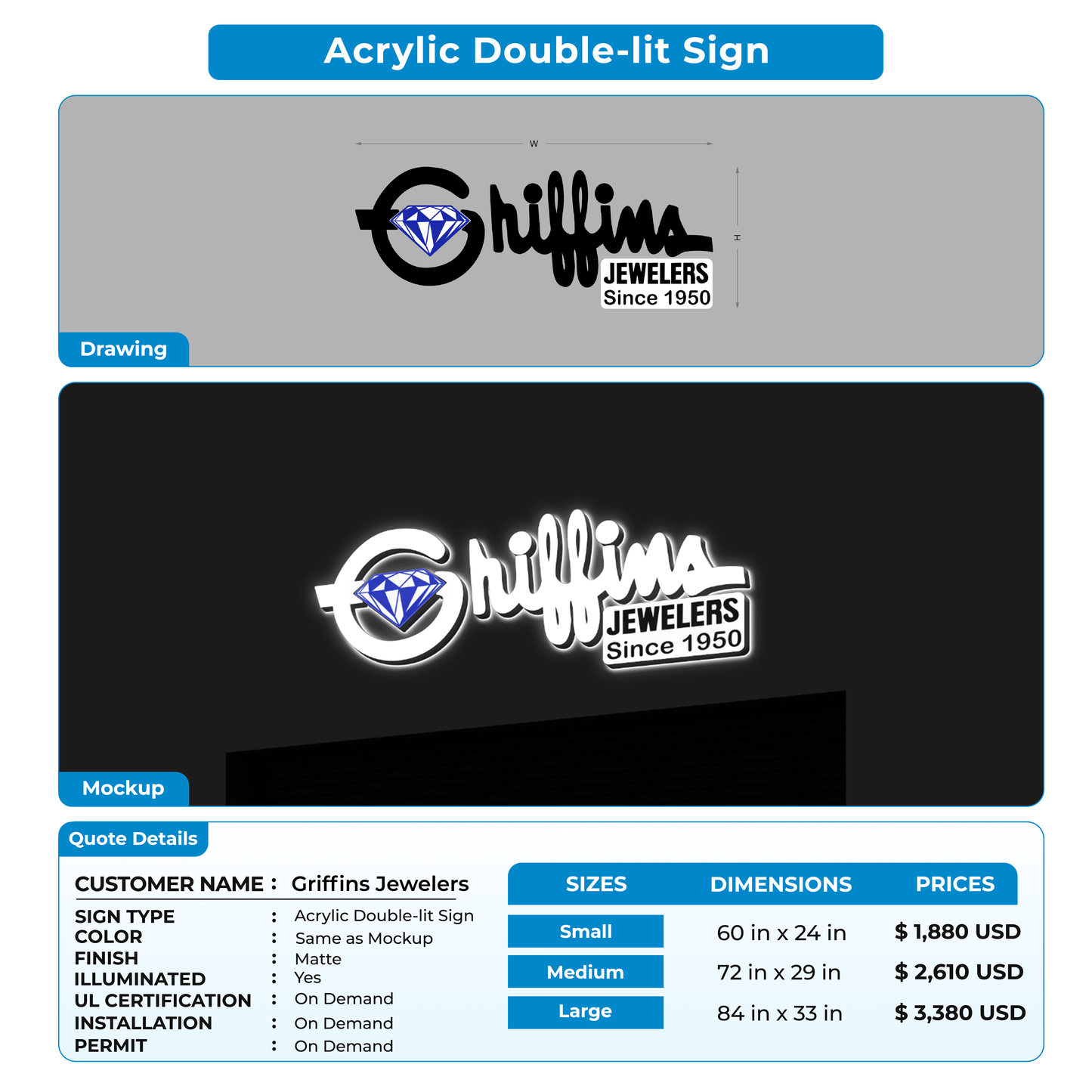 Business signage for Griffins Jewelers