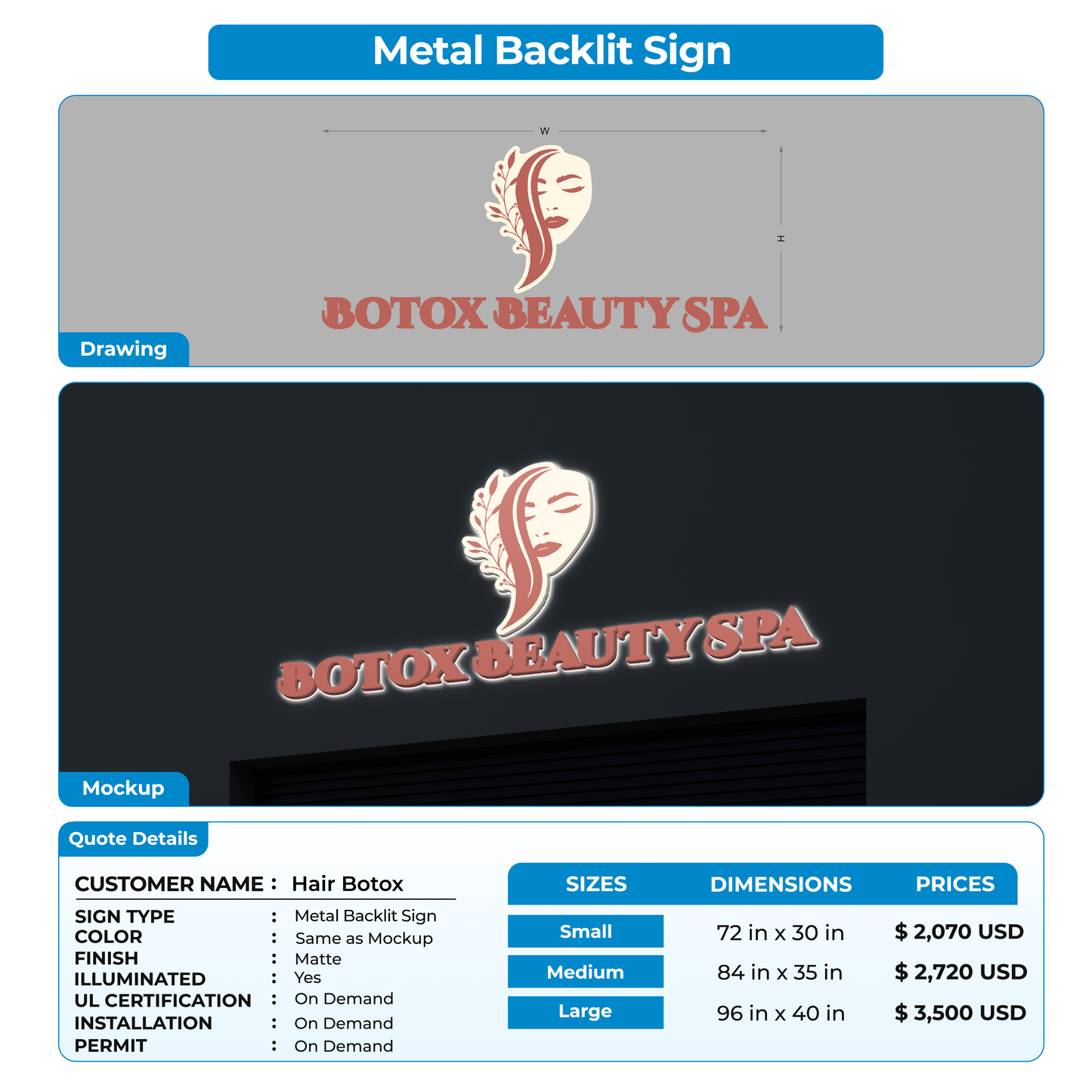 Business signage for Hair Botox