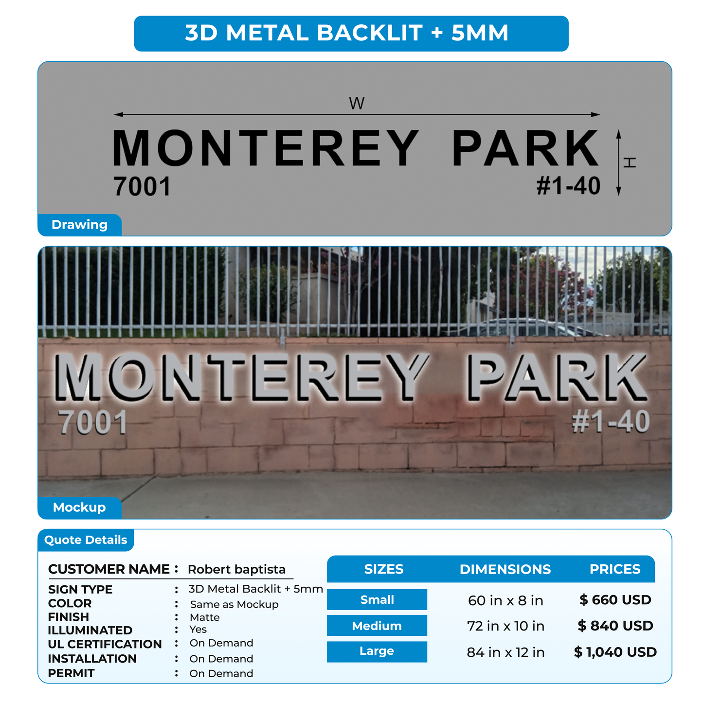 3d metal backlit for Robert baptista