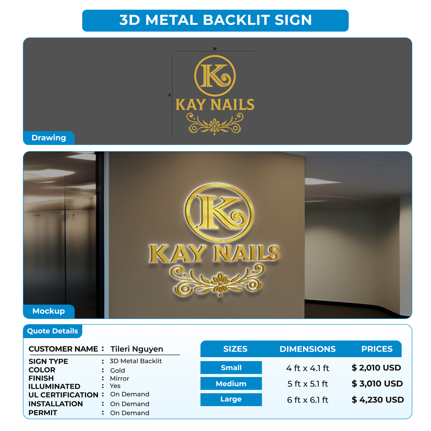 3d metal backlit for Tileri Nguyen