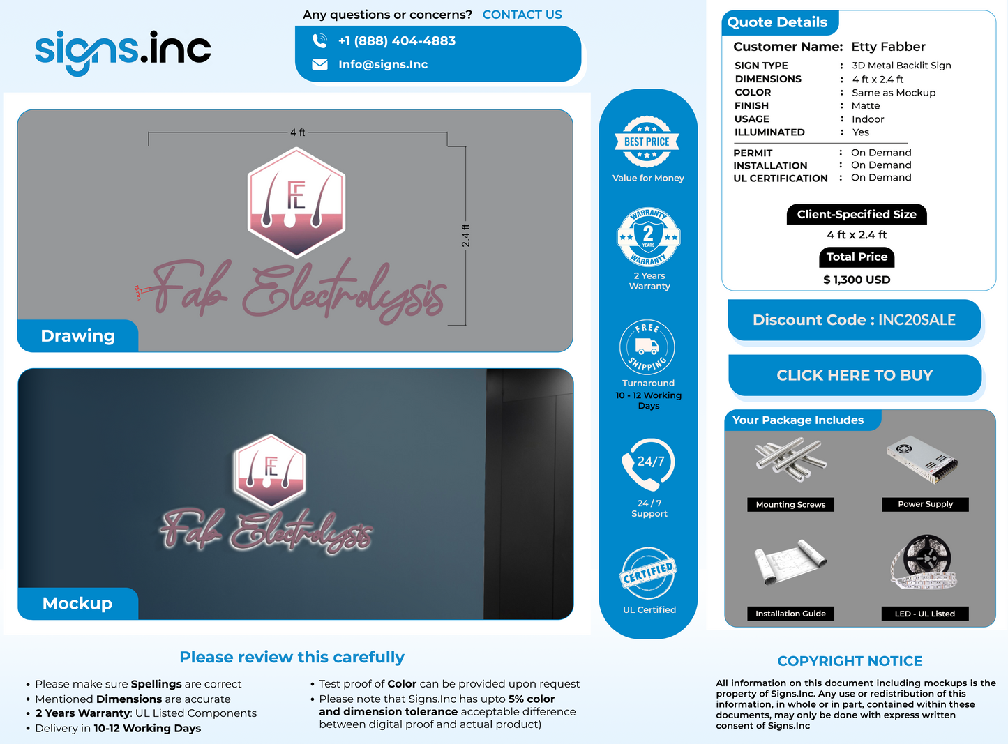 3D Metal Back-lit Sign For Etty Fabber