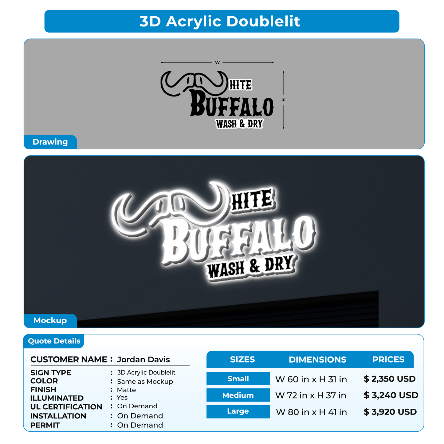 3D Acrylic Doublelit Sign For Jordan Davis