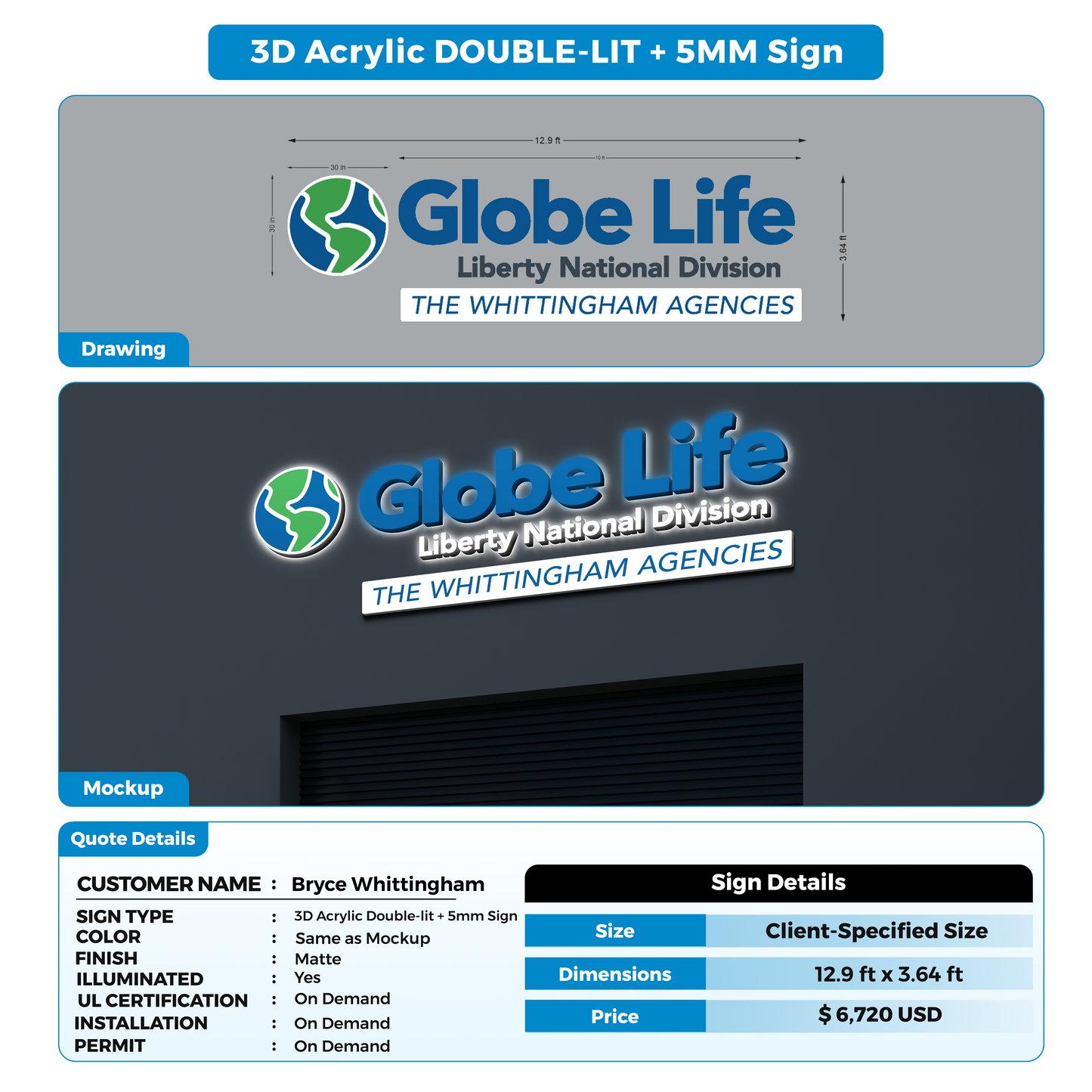 3d acrylic doublelit for Bryce Whittingham