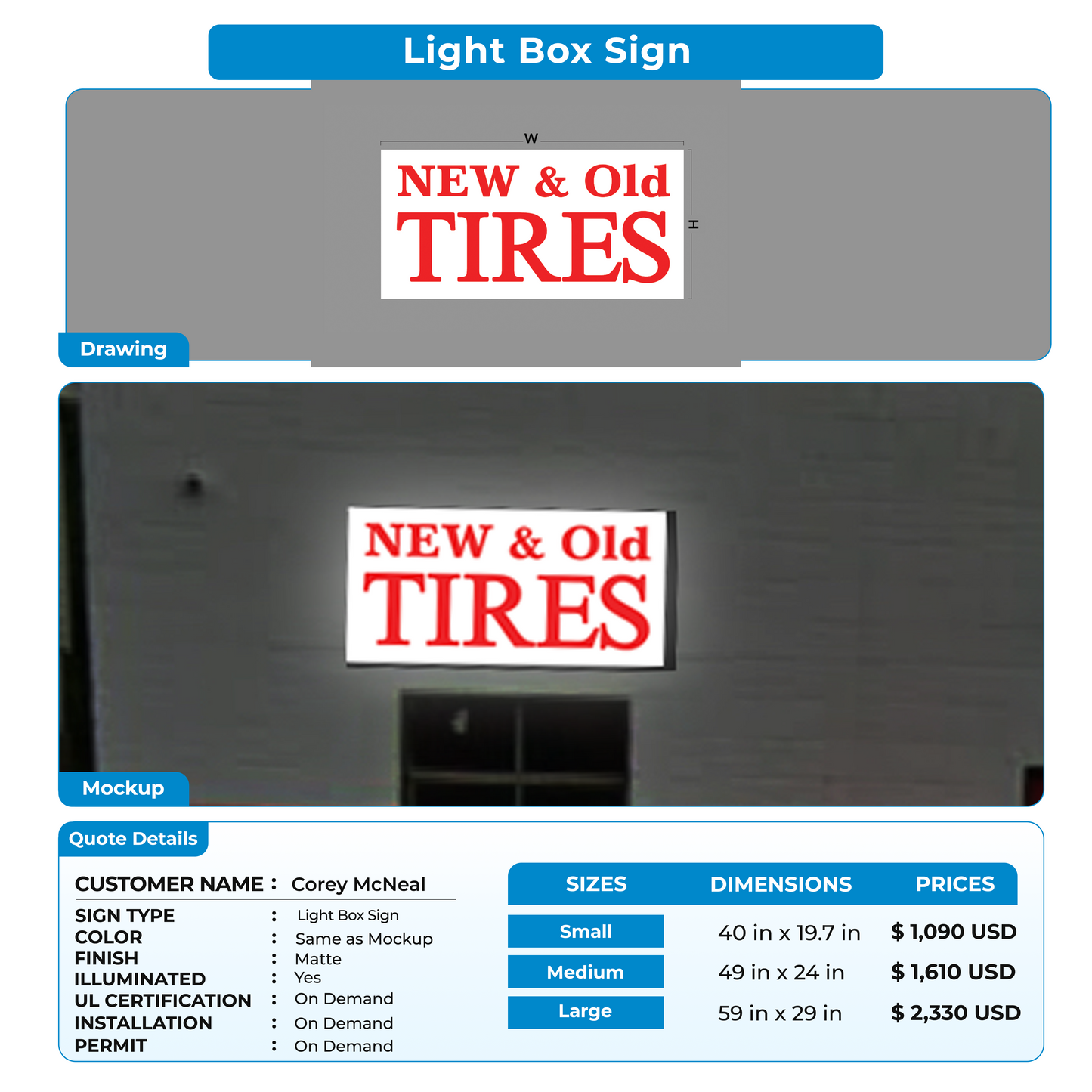 Lightbox Sign for Corey McNeal