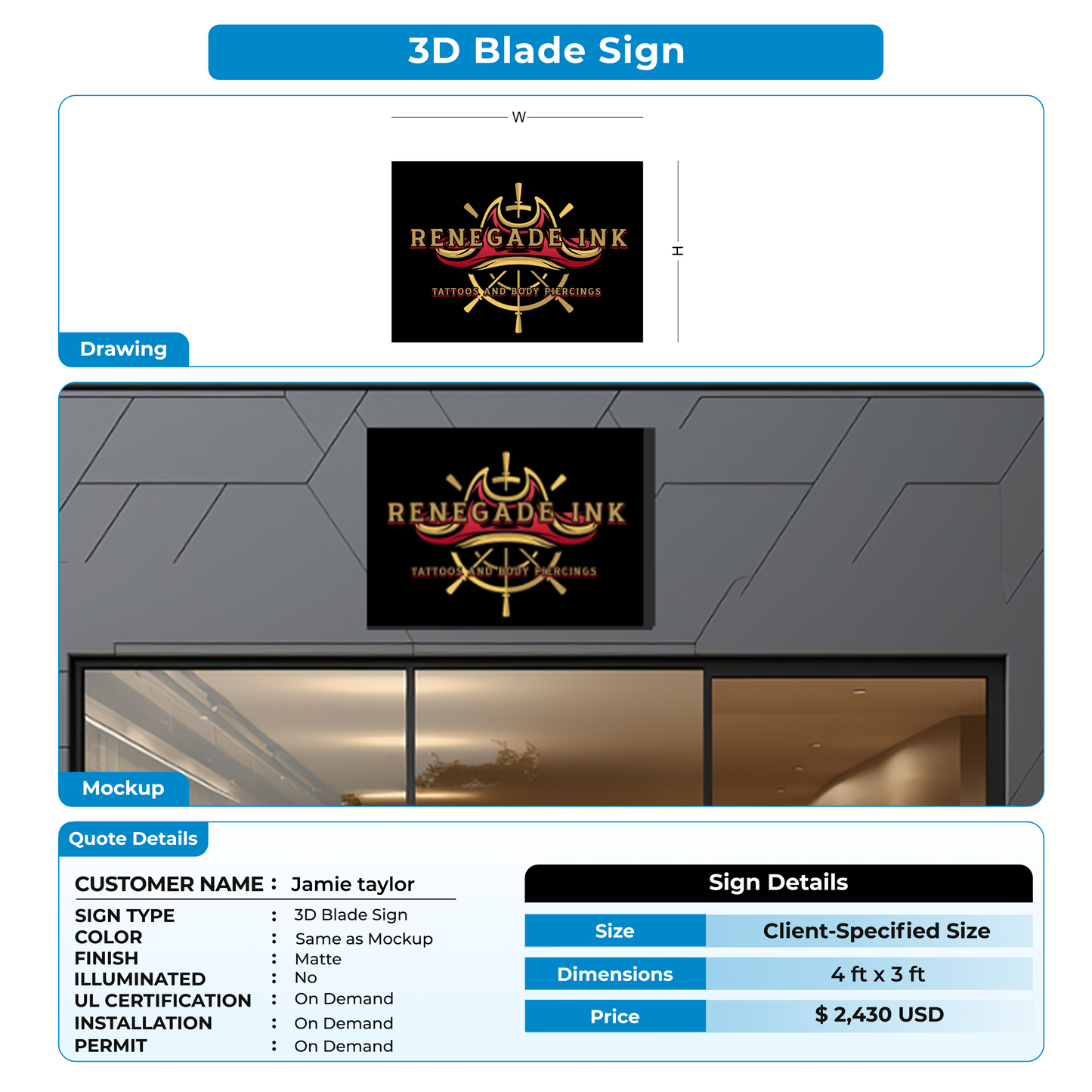 3D Balde SIgn For Jamie taylor