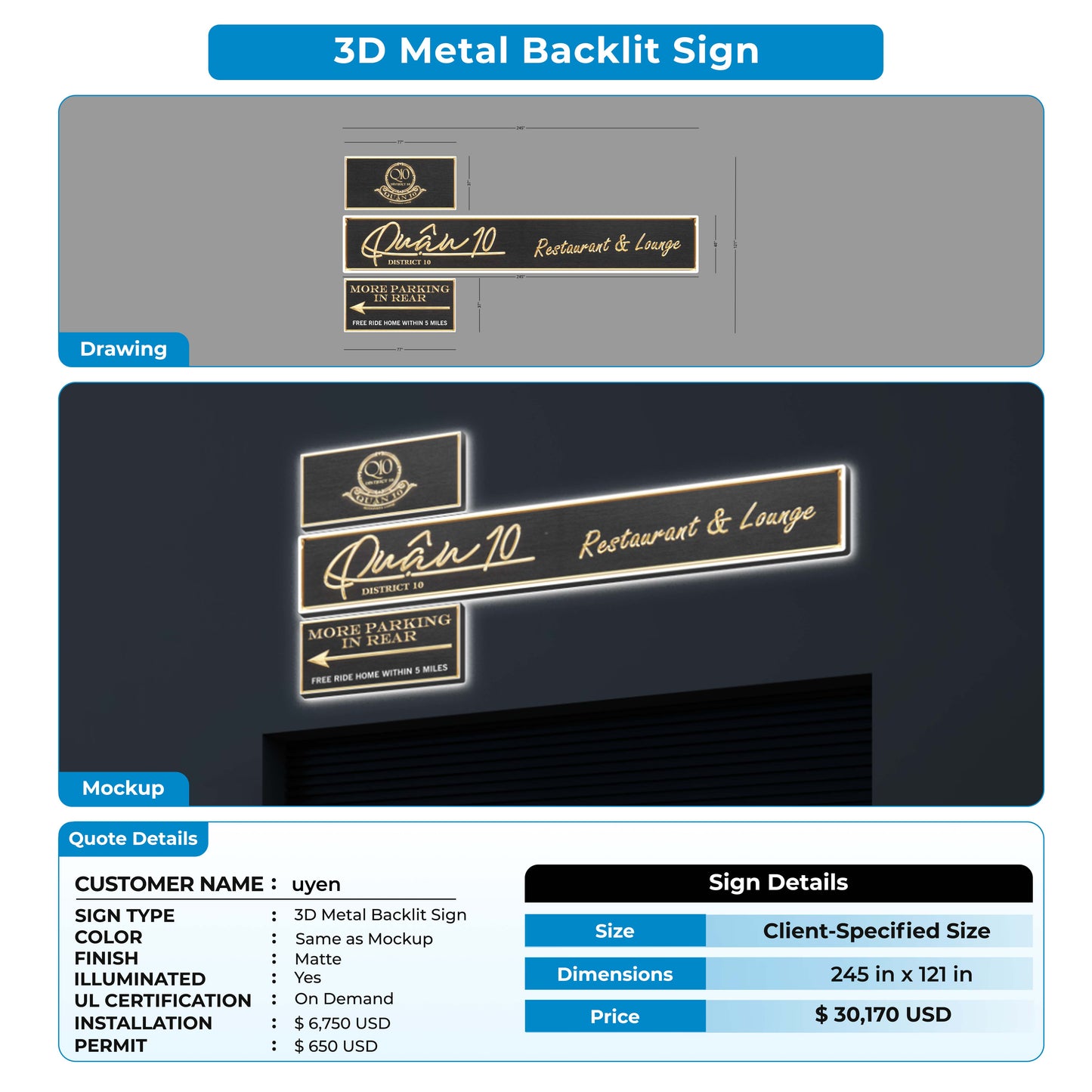 Custom sign for Uyen