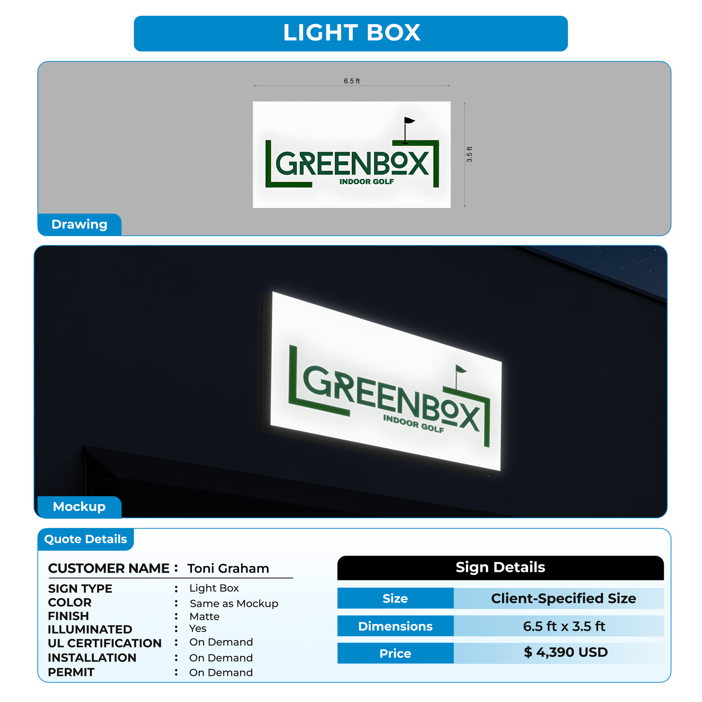 Lightbox Sign For Toni Graham