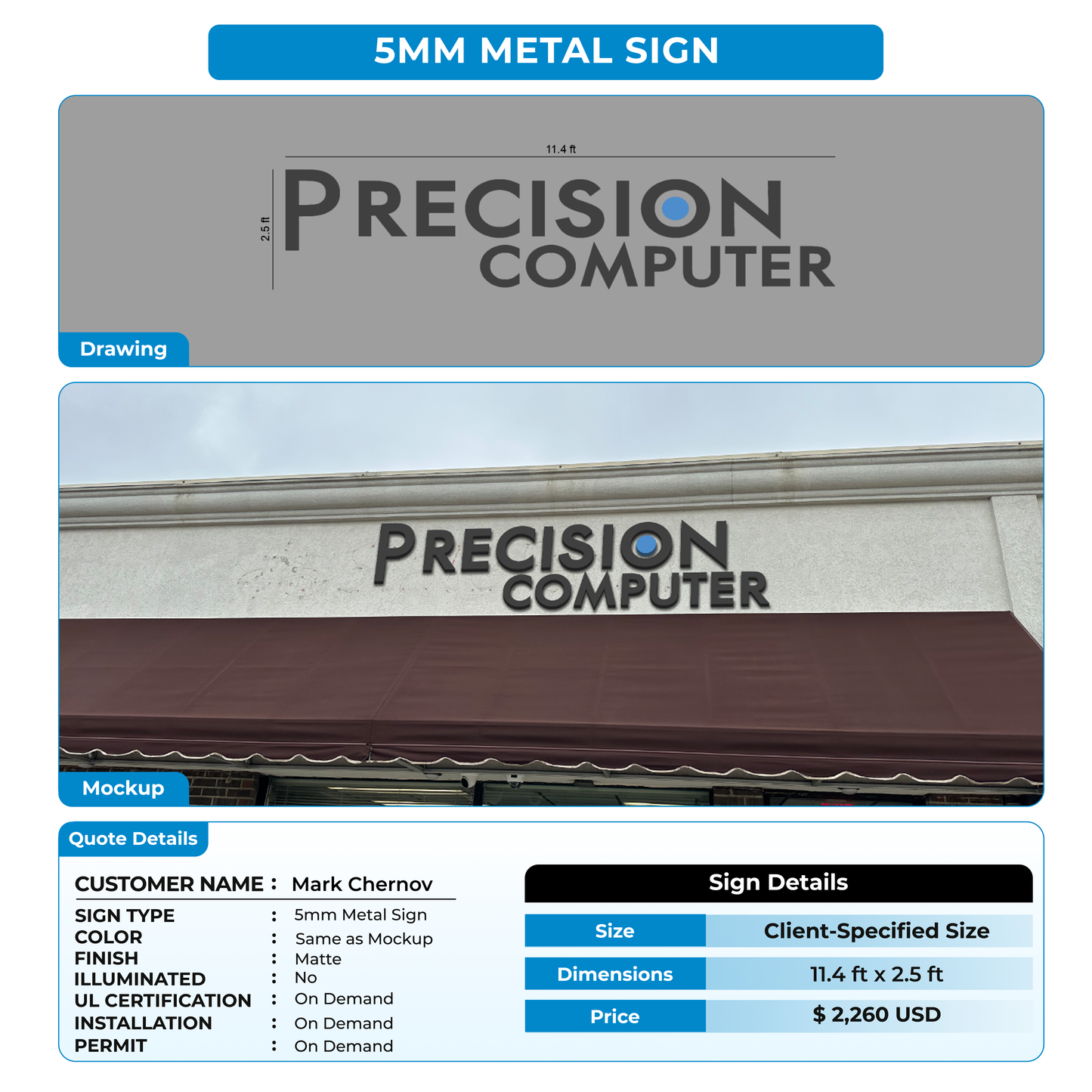 5mm metal sign for Mark Chernov