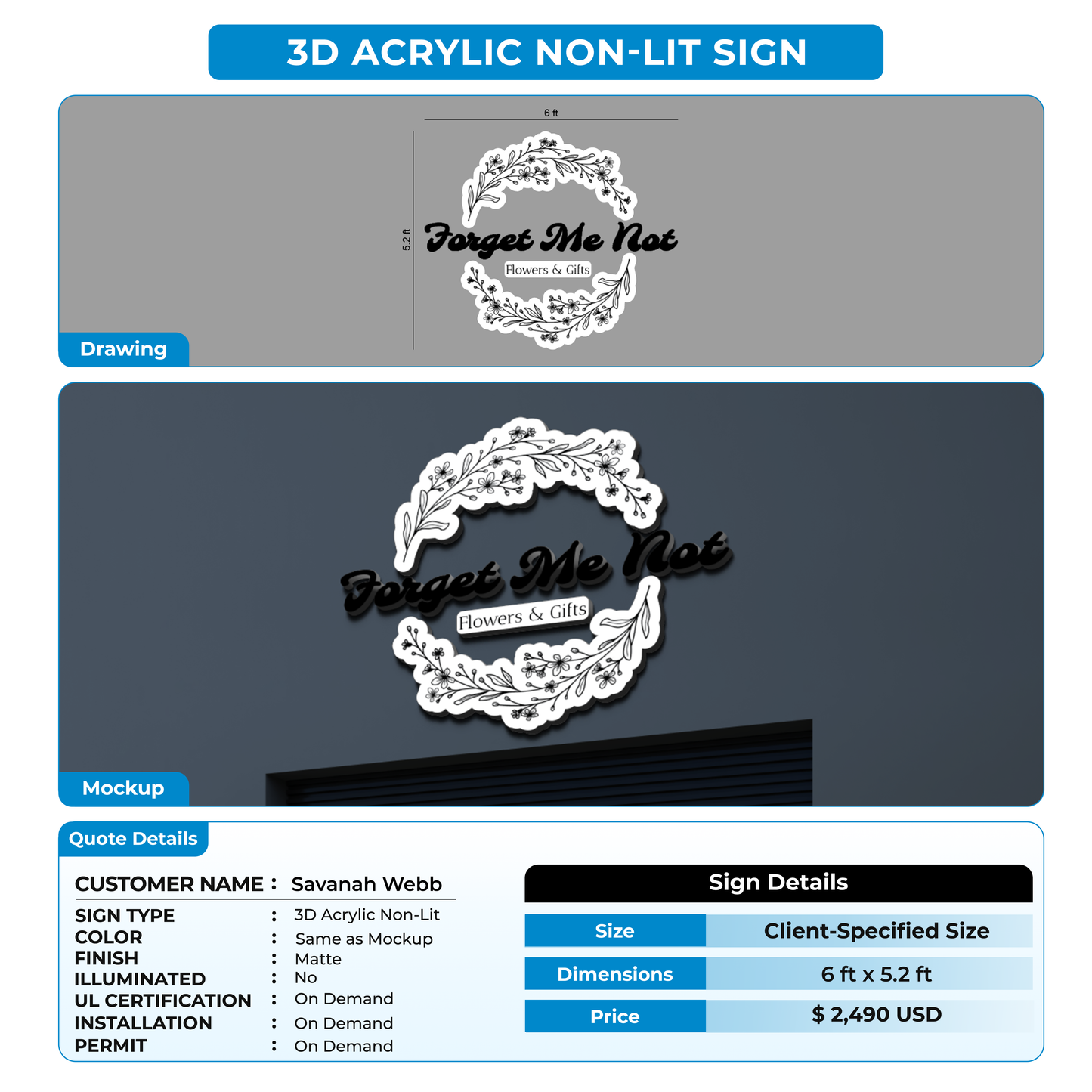 Business signage for Savanah Webb