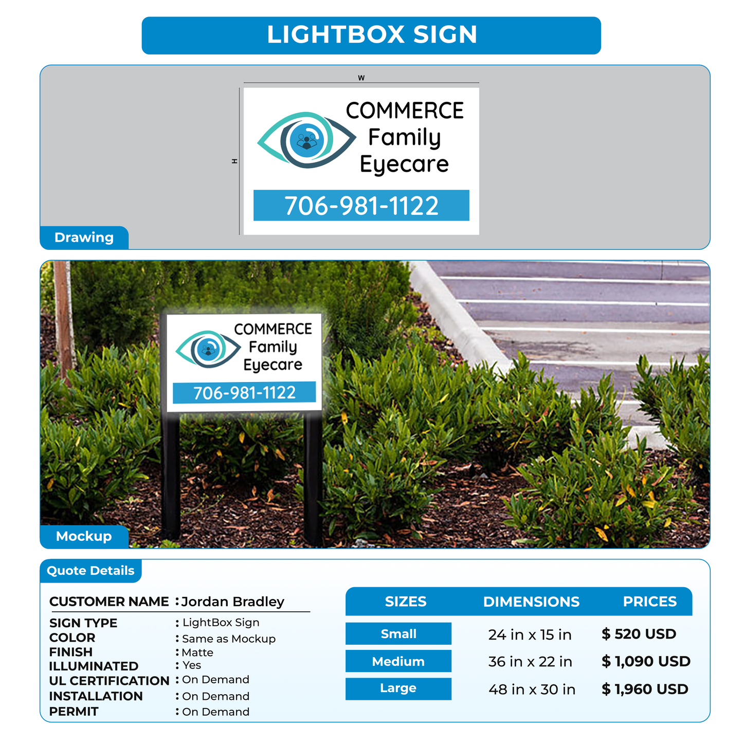 Business signage for Jordan Bradley