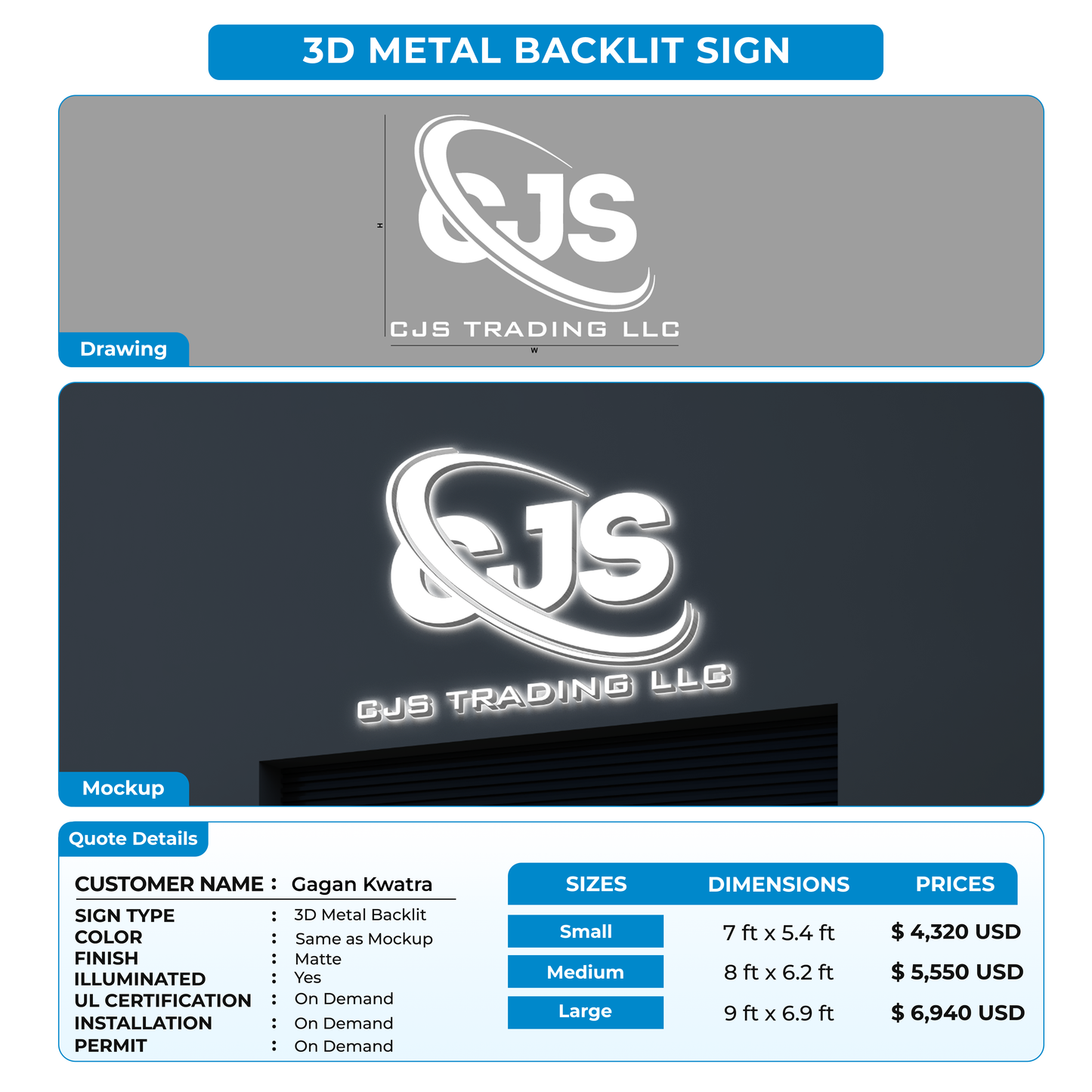 3d metal backlit for Gagan Kwatra
