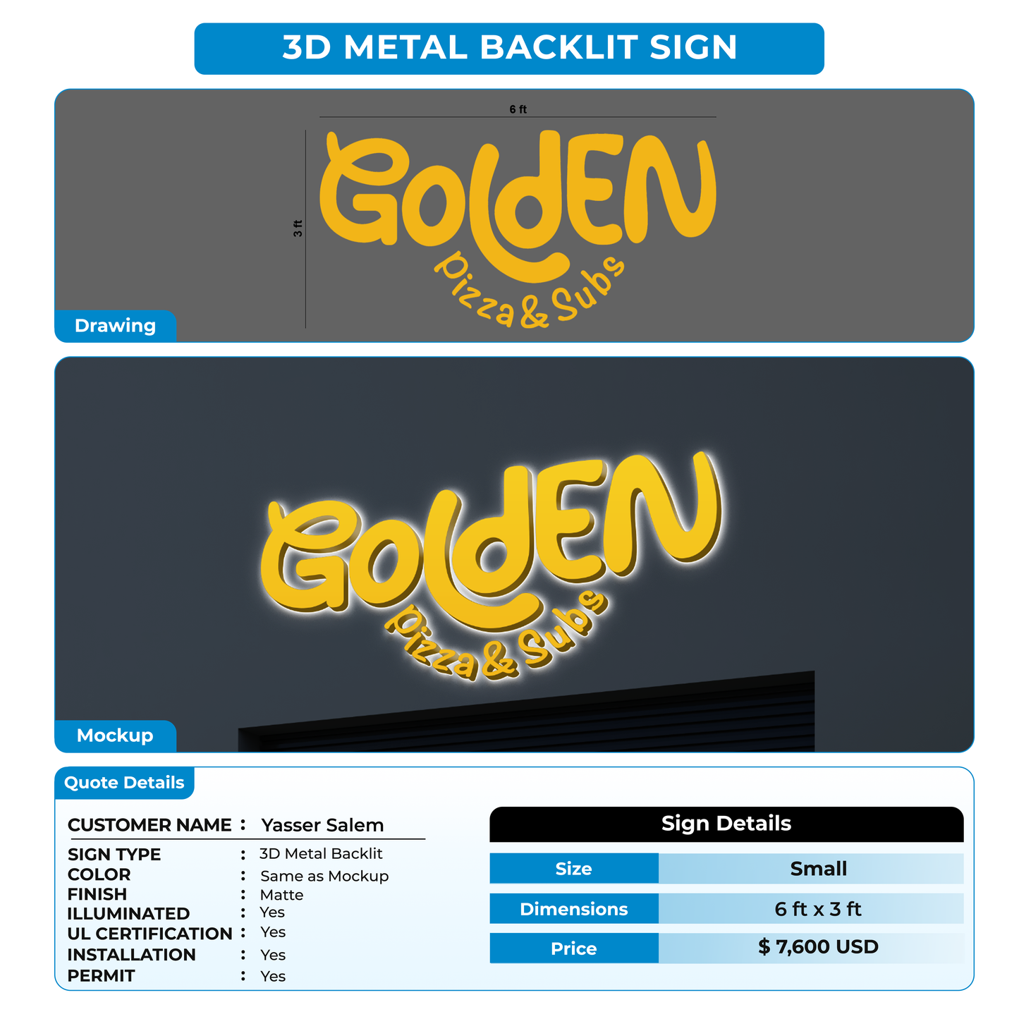 3d metal backlit for Yasser Salem