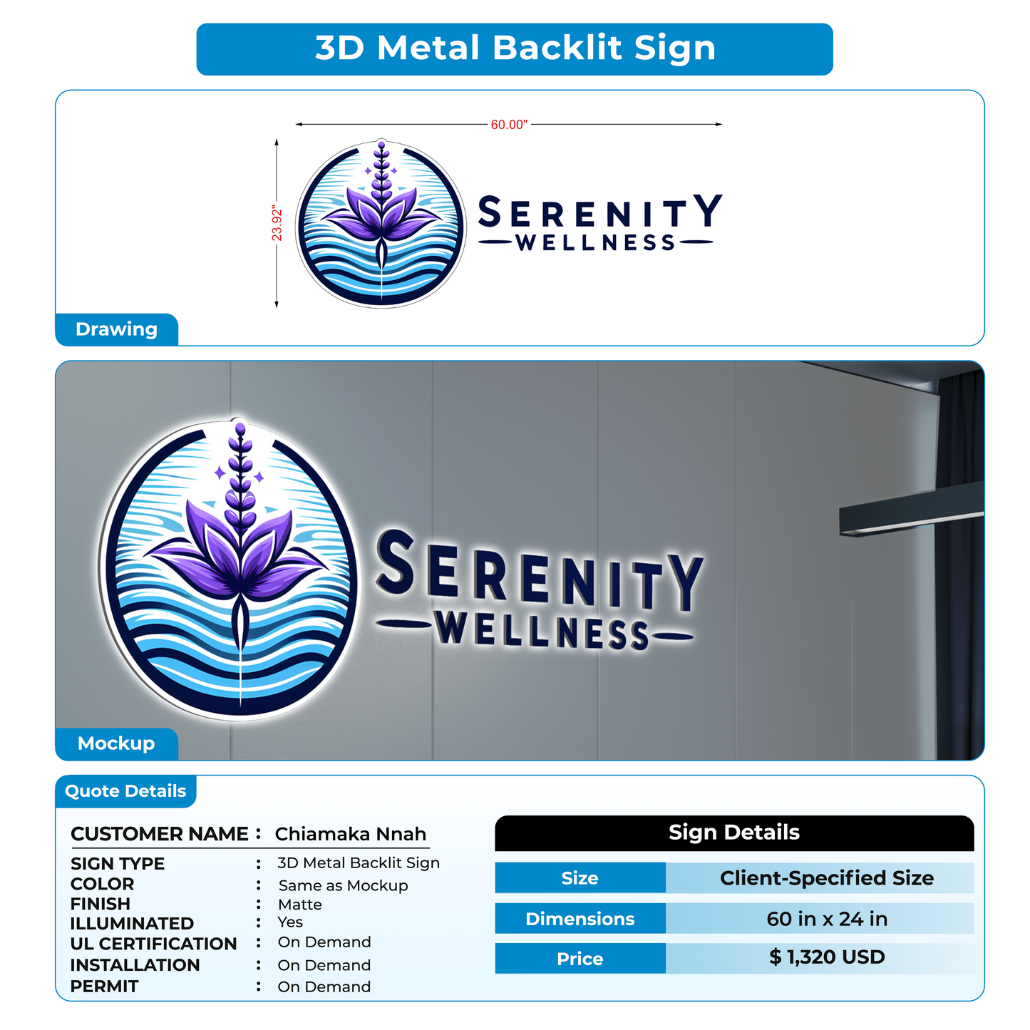 3d metal backlit for Chiamaka Nnah