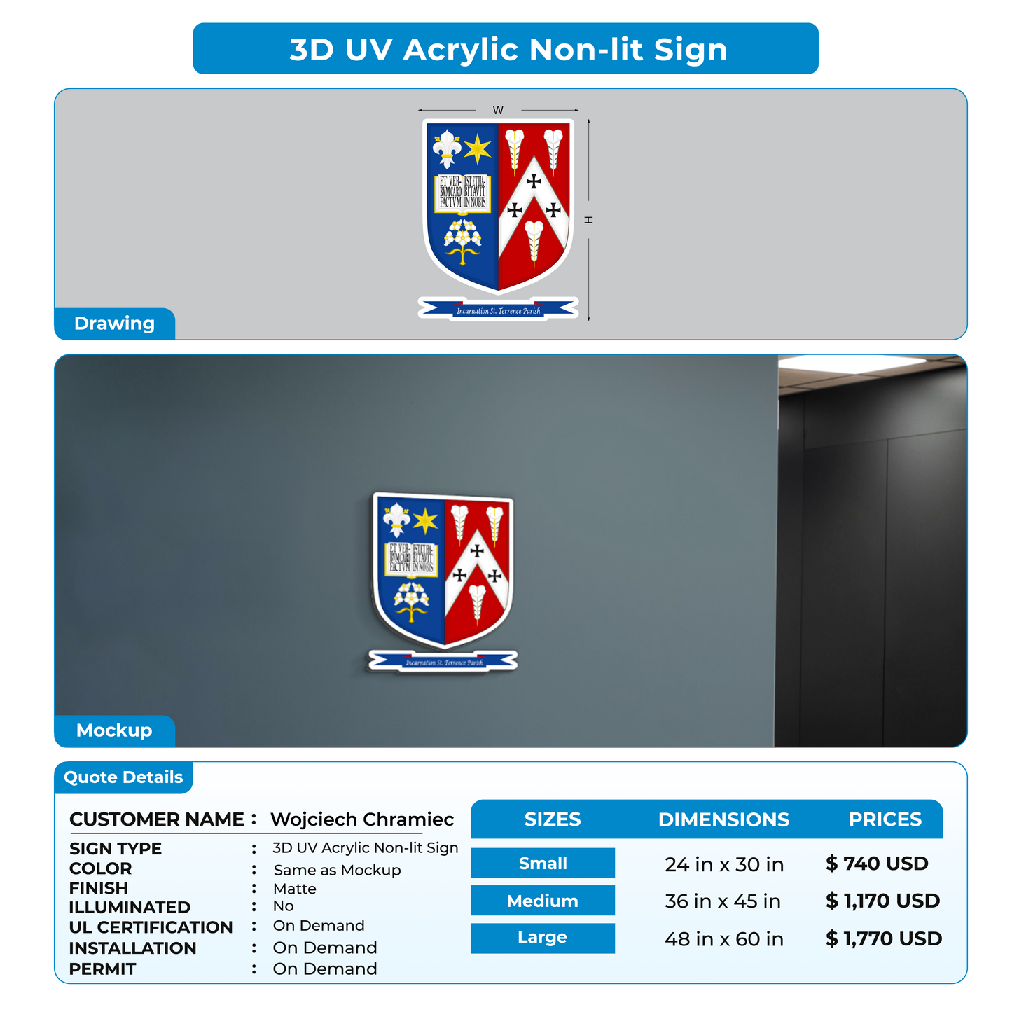 3d acrylic non-lit sign for Wojciech Chramiec