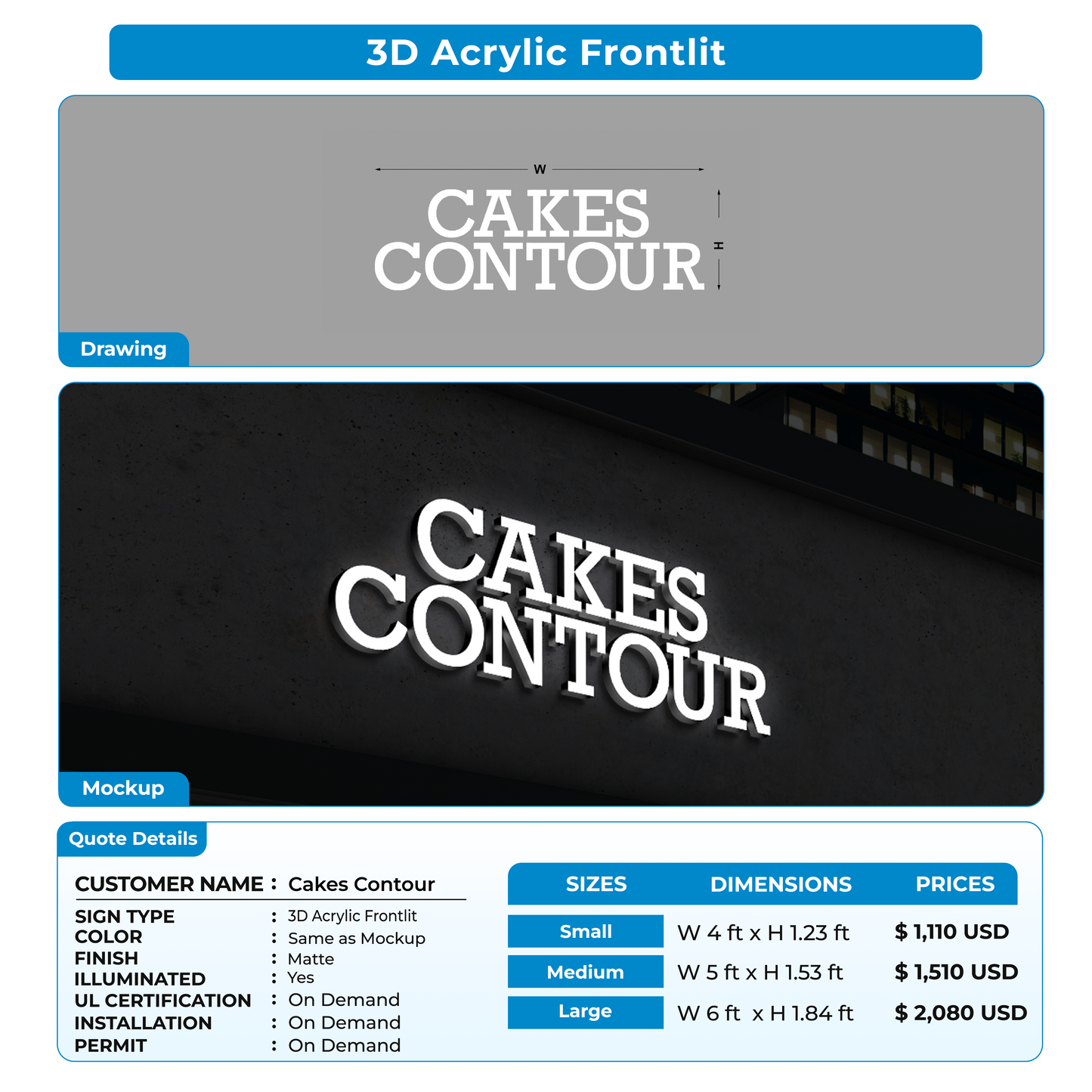 custom signs for Cakes Contour