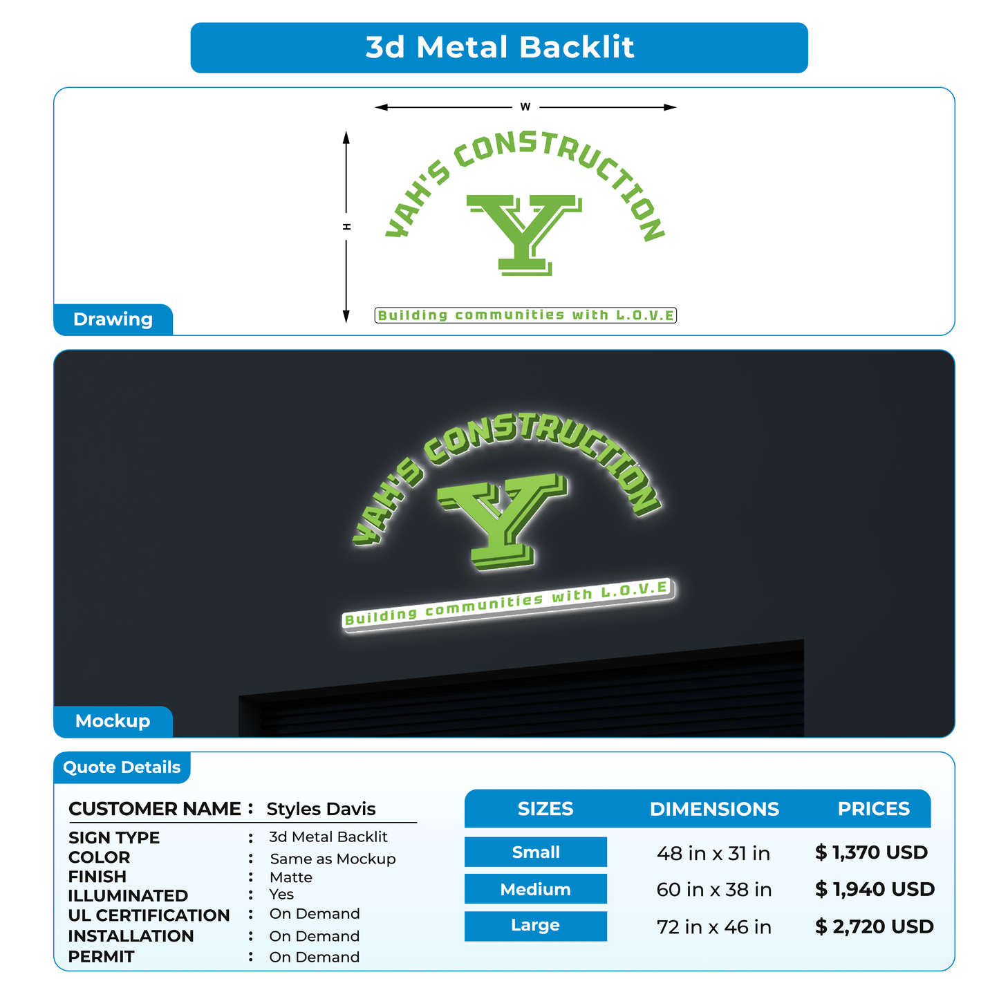 3d metal backlit for Styles Davis