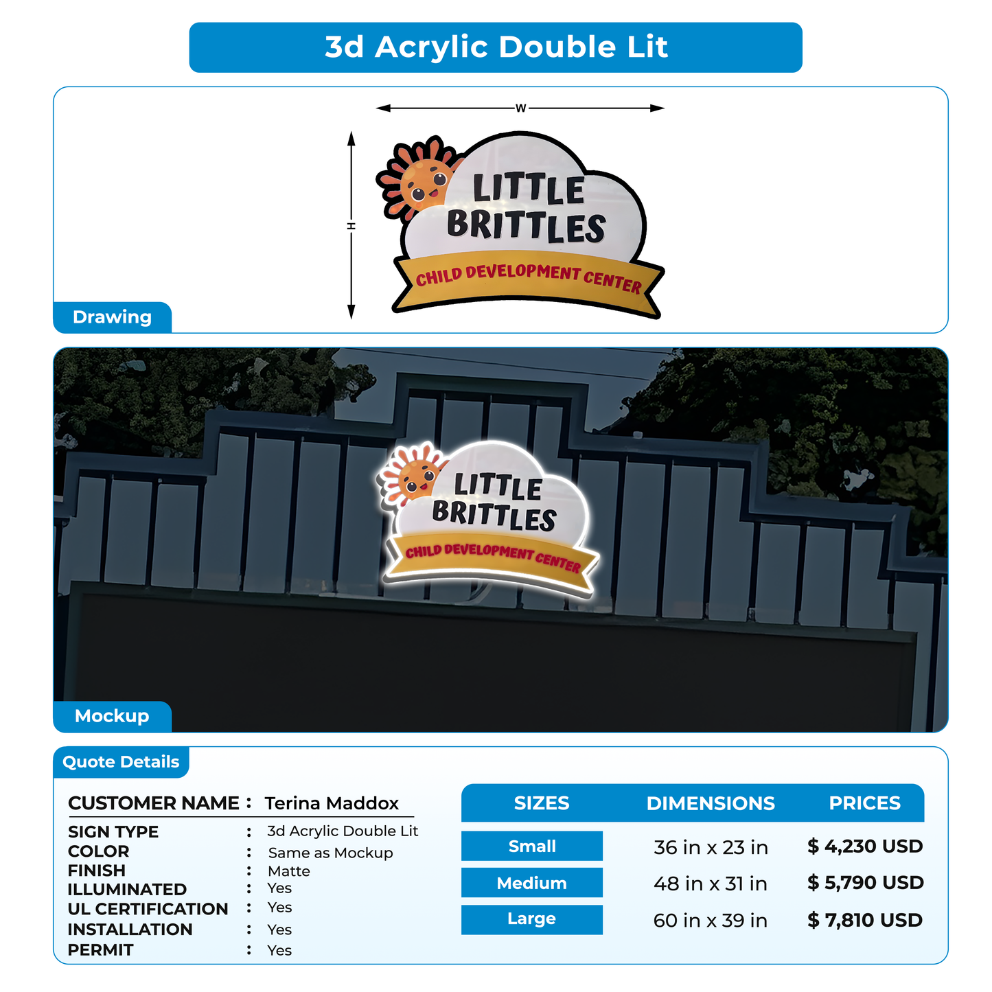 3d acrylic doublelit for Terina Maddox