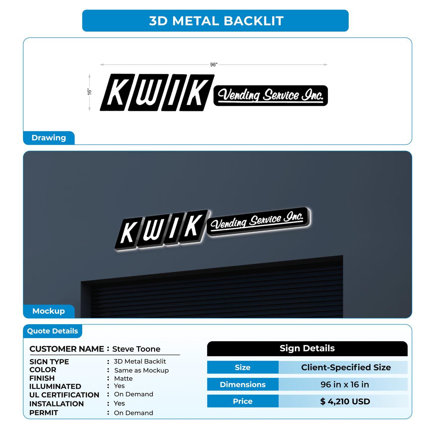 3d metal backlit for Steve Toone