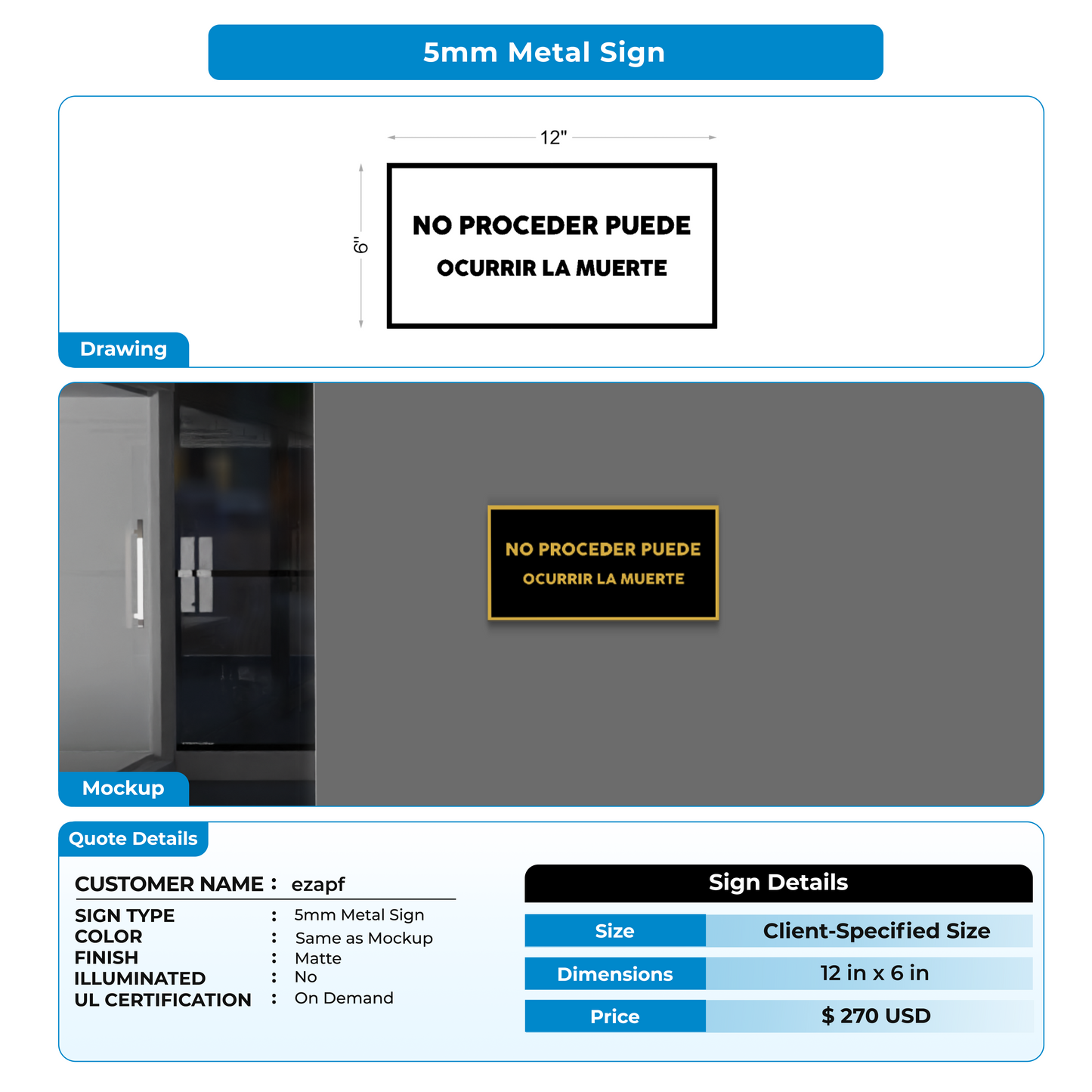 5MM Metal Sign For ezapf