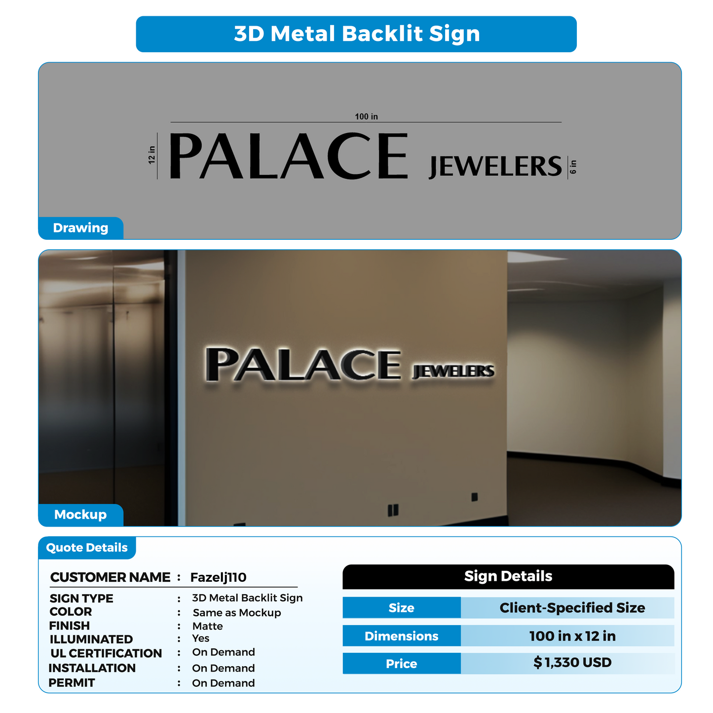 3D Metal Backlit Sign for fazelj110
