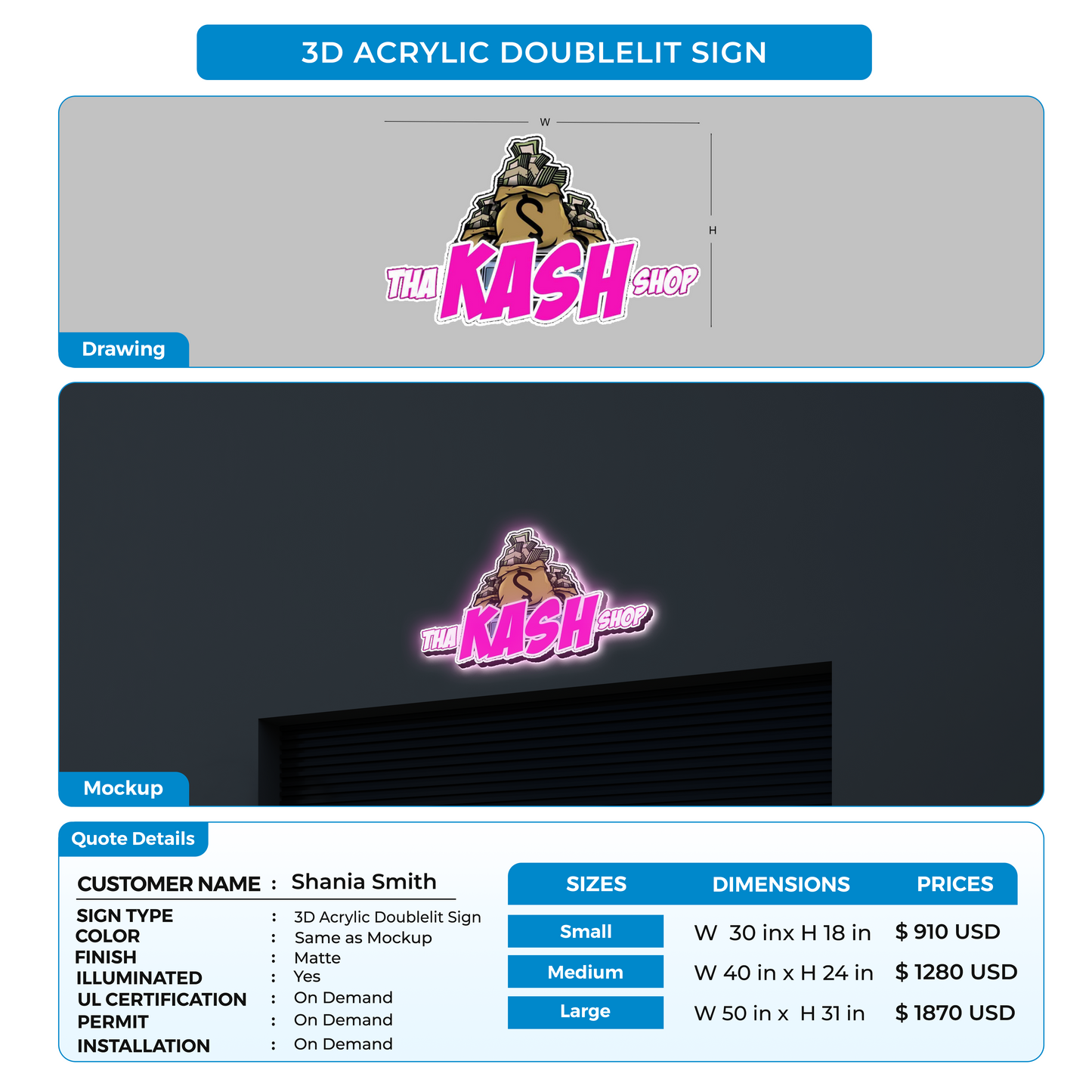 3d acrylic doublelit sign