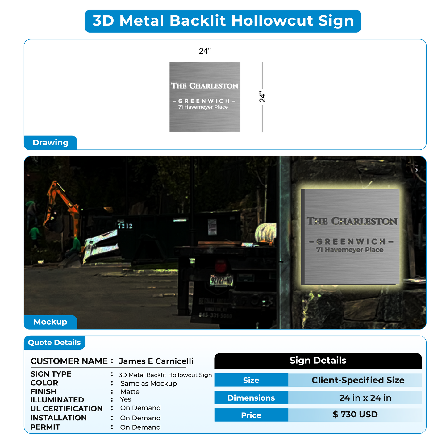 custom sign for James E Carnicelli