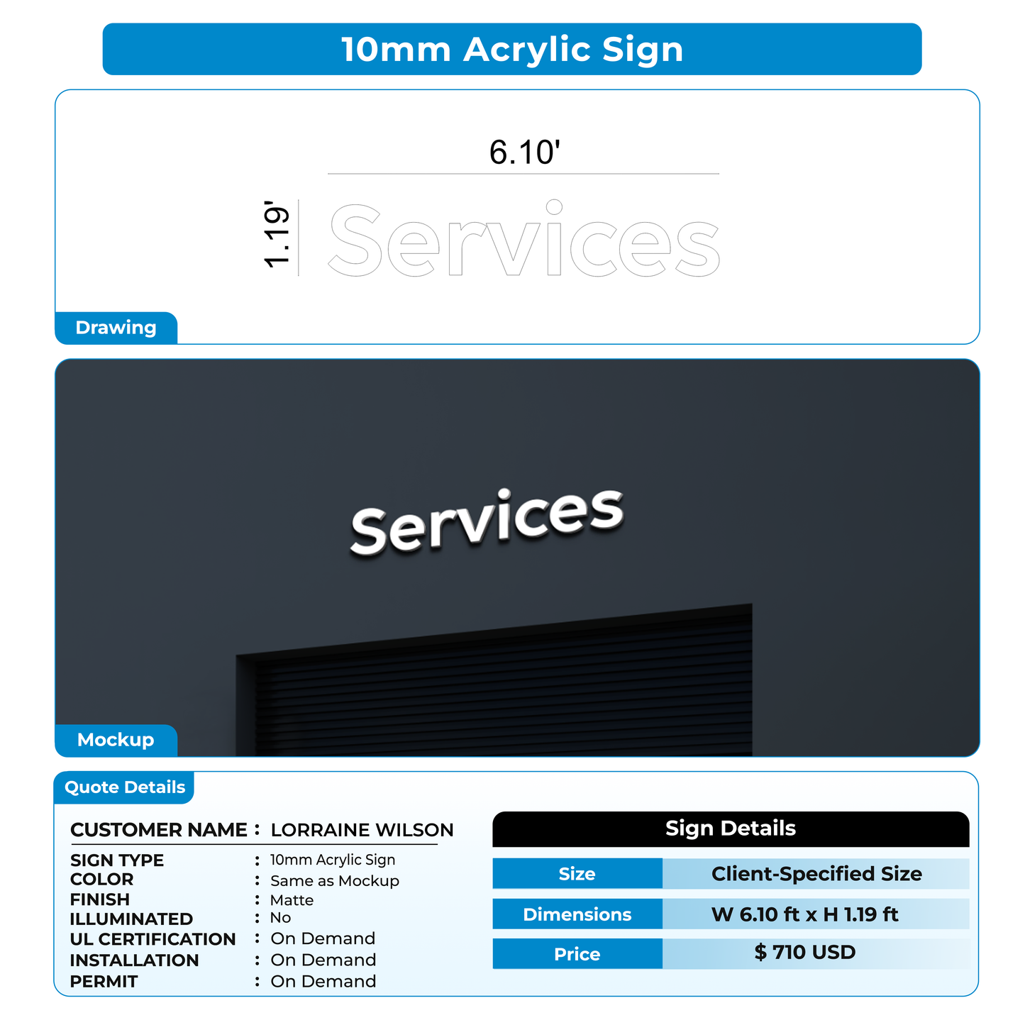 Custom Signs for LORRAINE WILSON