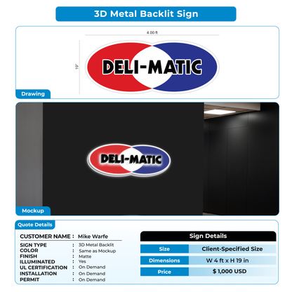 3D Metal Backlit Sign for Mike Warfe