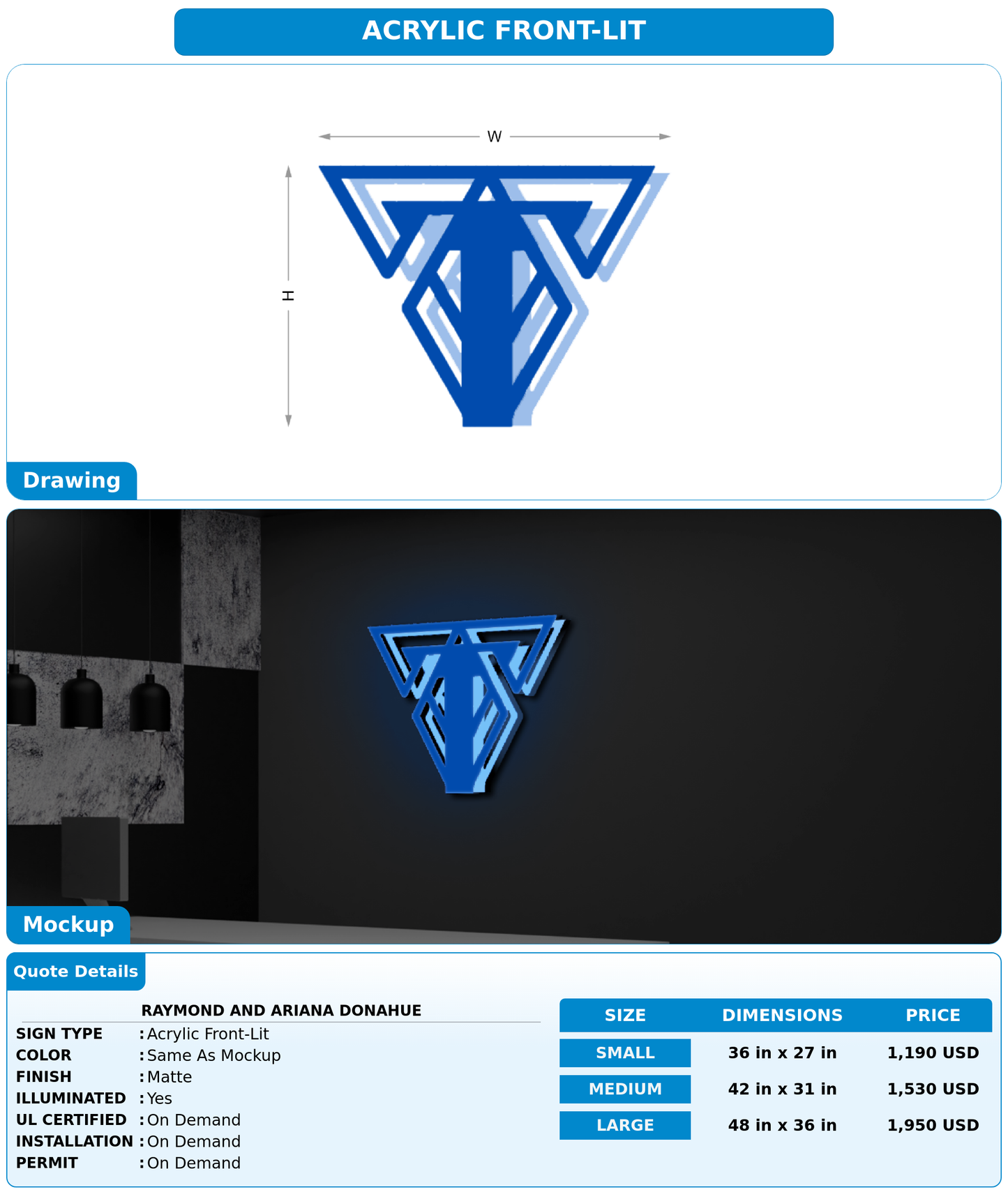 CUSTOM MOCKUP SIGN FOR Raymond and Ariana Donahue