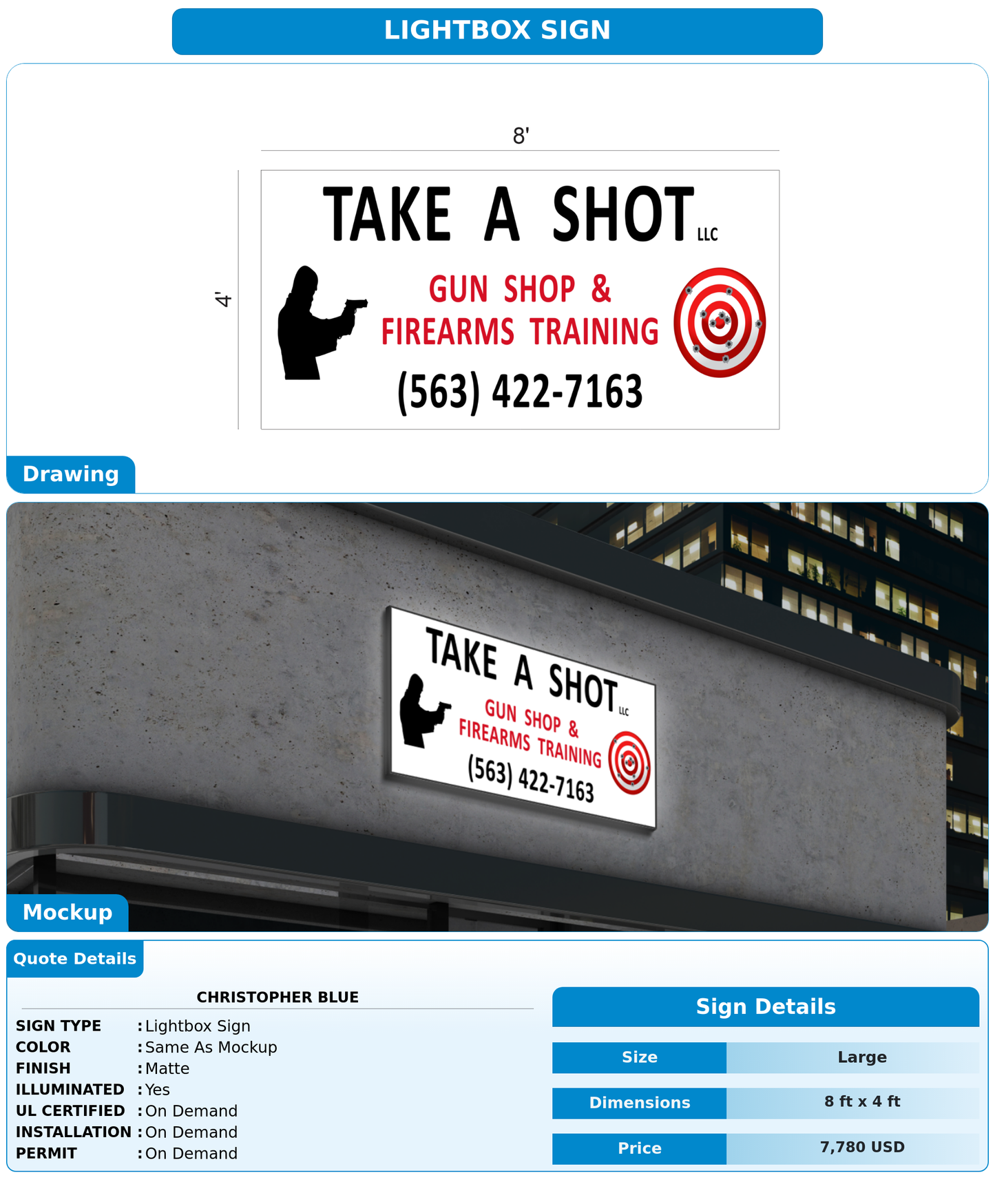 CUSTOM MOCKUP SIGN FOR Christopher blue