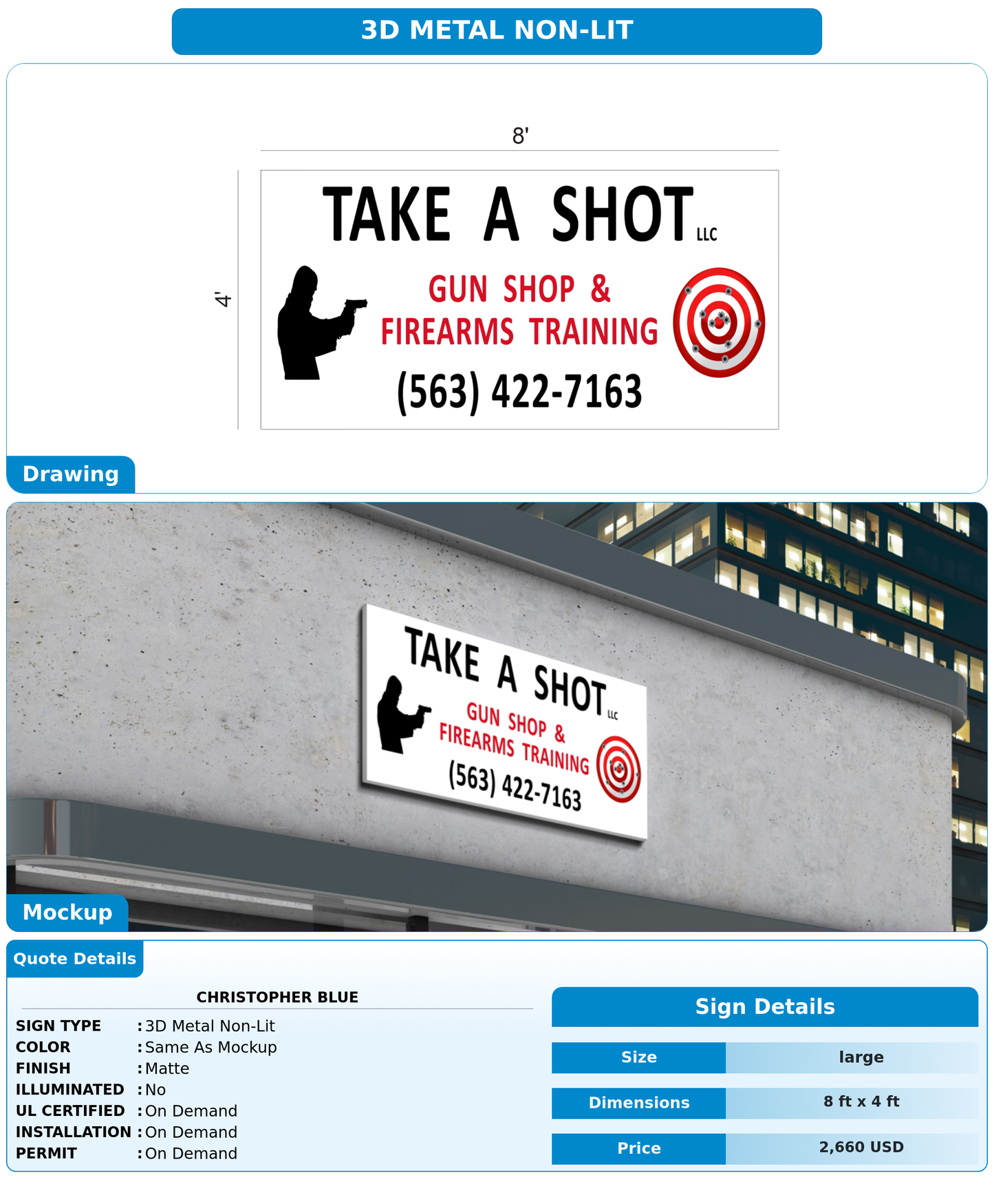 CUSTOM MOCKUP SIGN FOR Christopher blue